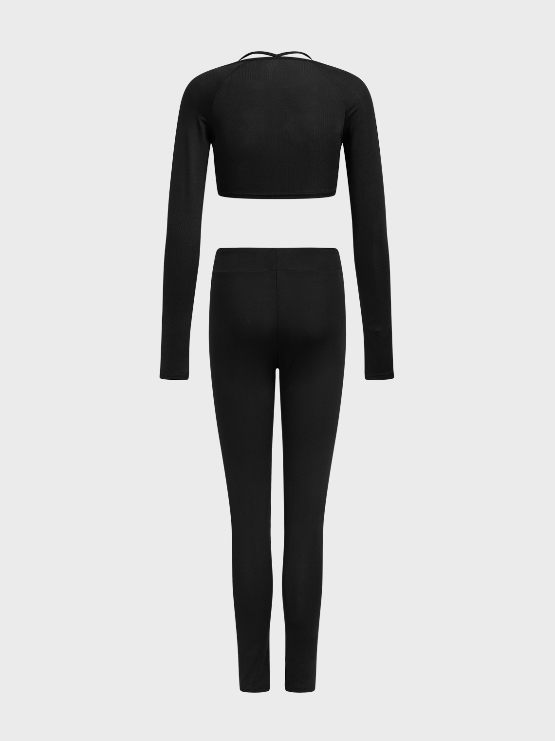 【Final Sale】Activewear Plain Long Sleeve Top With Pants Two-Piece Set