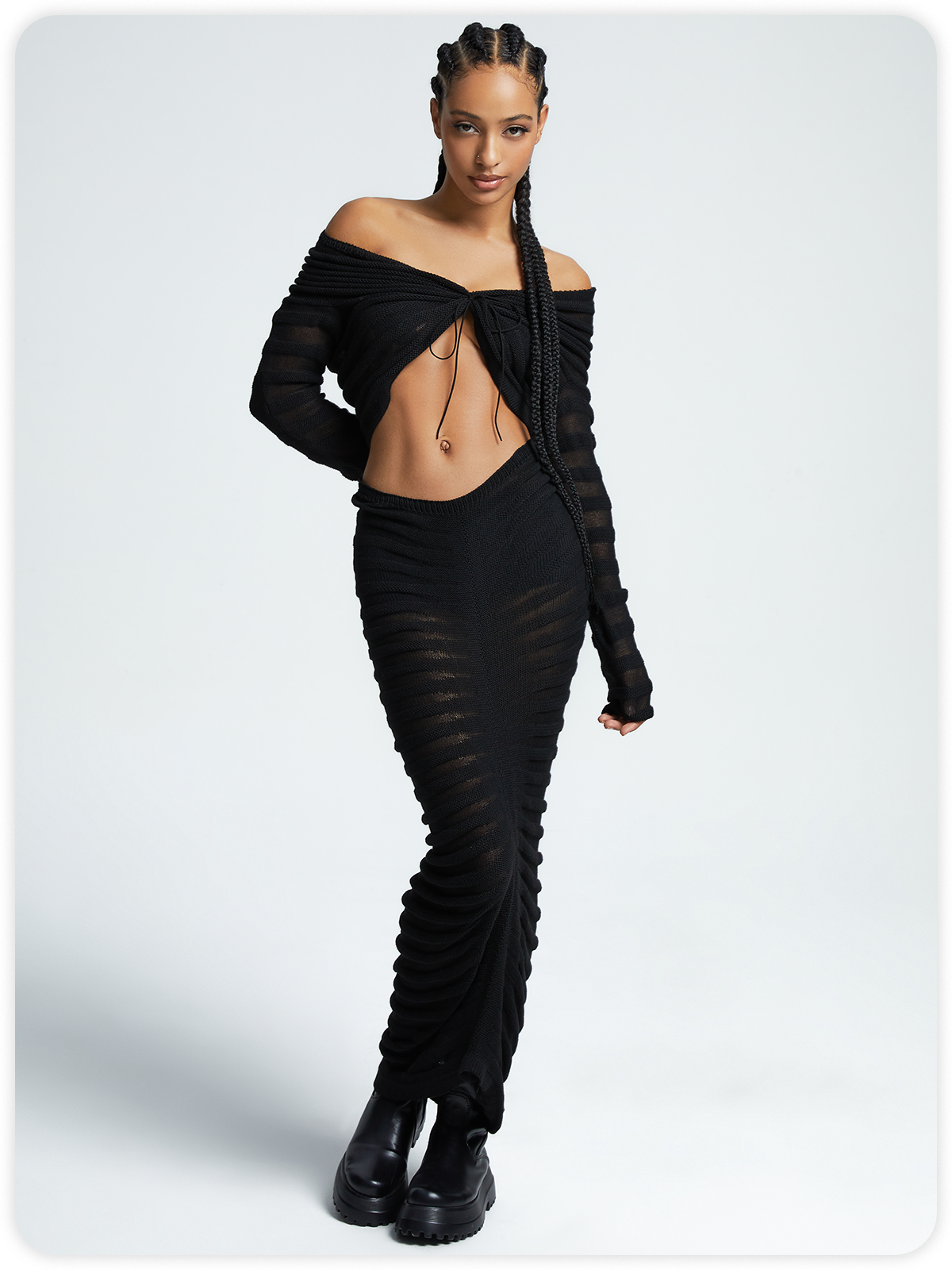 Texture Fabric Plain Top With Skirt Two-Piece Set