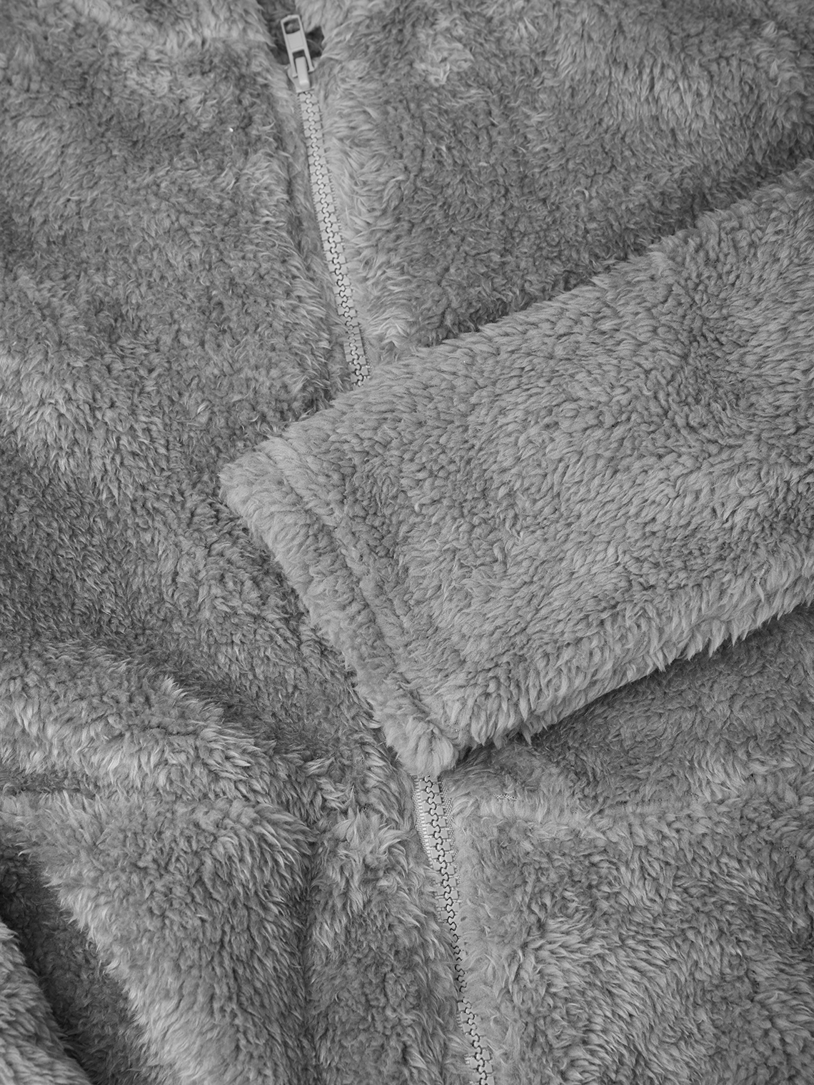Fuzzy Sherpa Hooded Plain Long Sleeve Jumpsuit