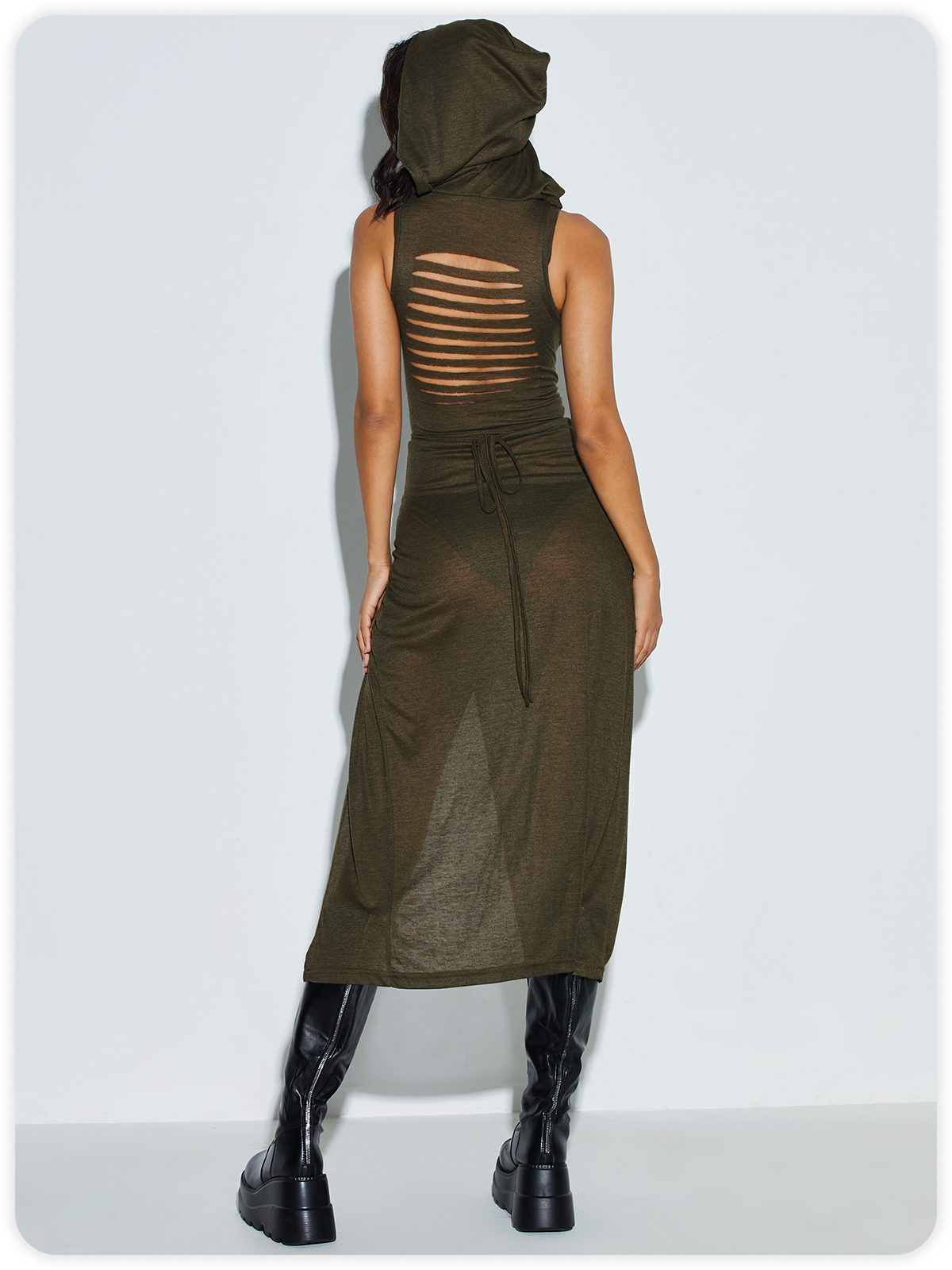 Side Slit Hoodie Plain Maxi Dress