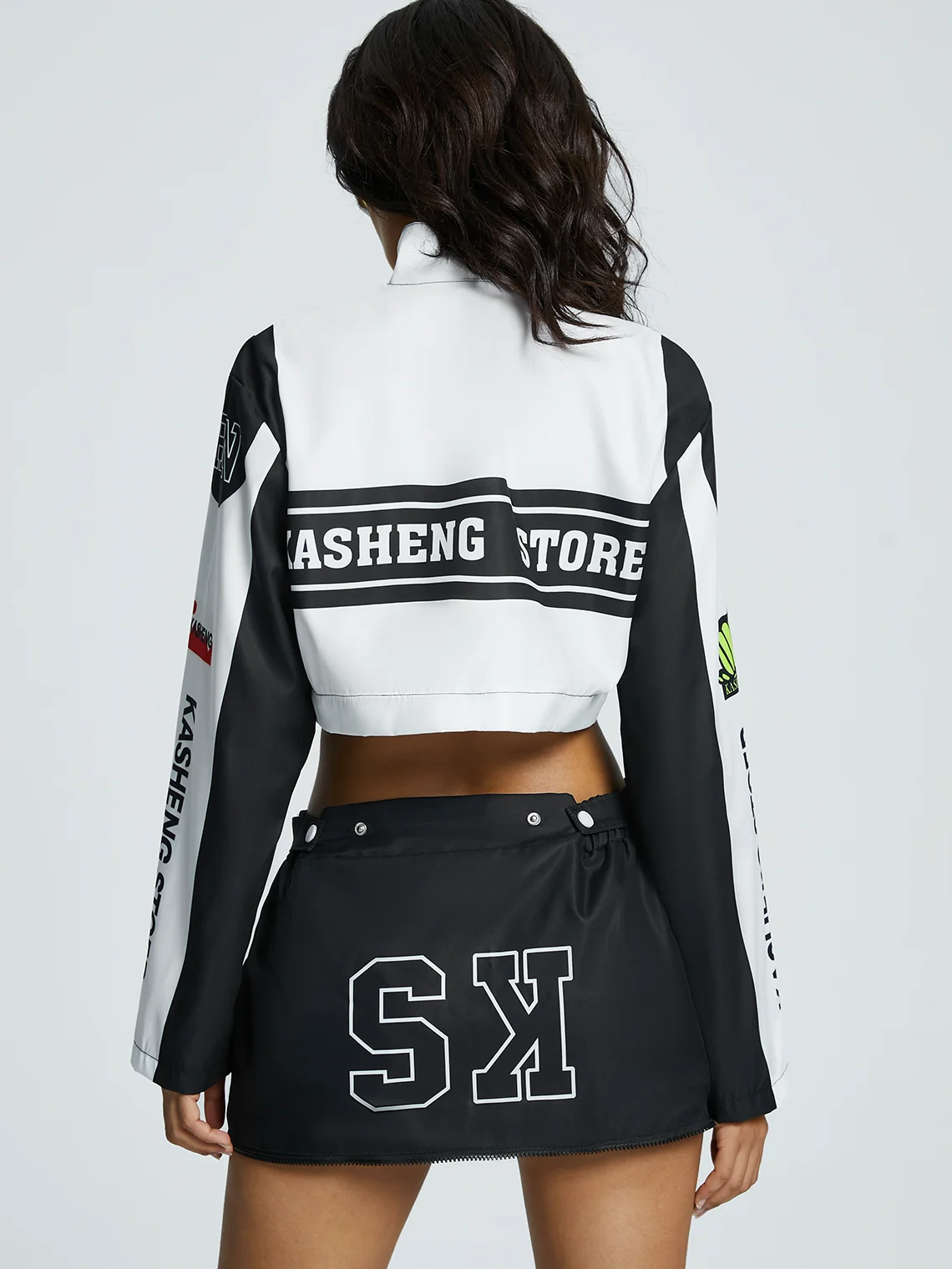 【Final Sale】Multi-Way To Wear Bikercore Stand Collar Text Letters Jacket Or Set
