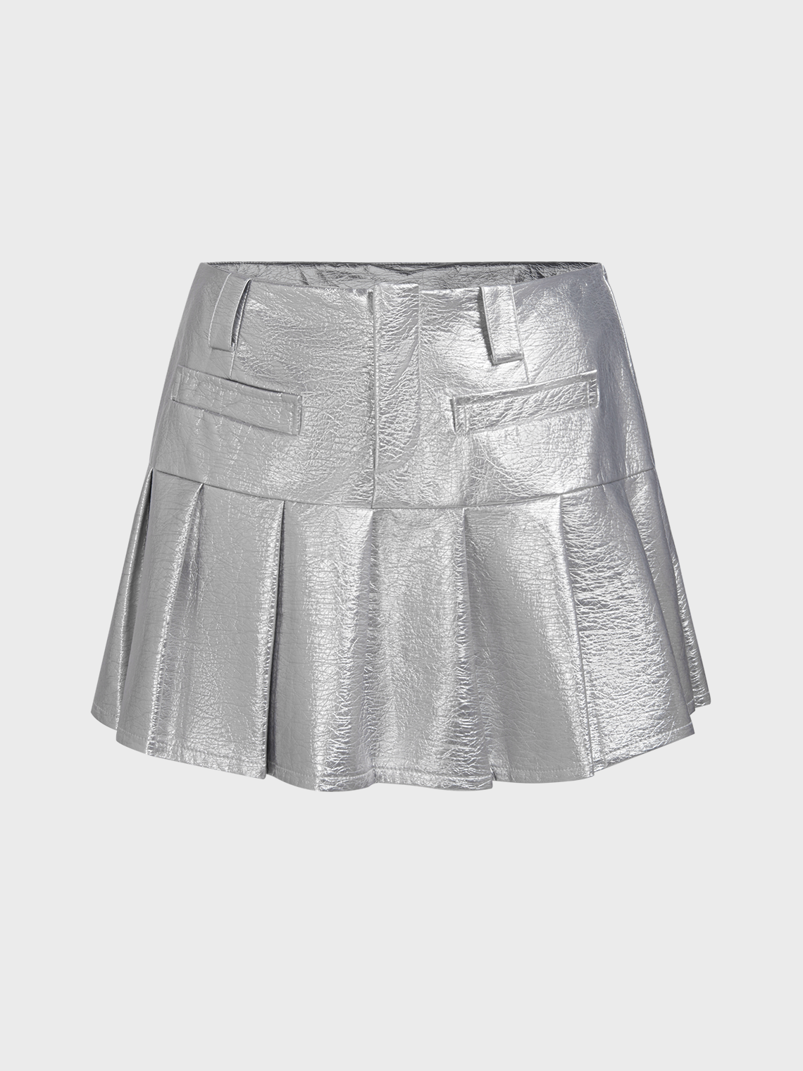 PU Pleated Plain Short Skirt