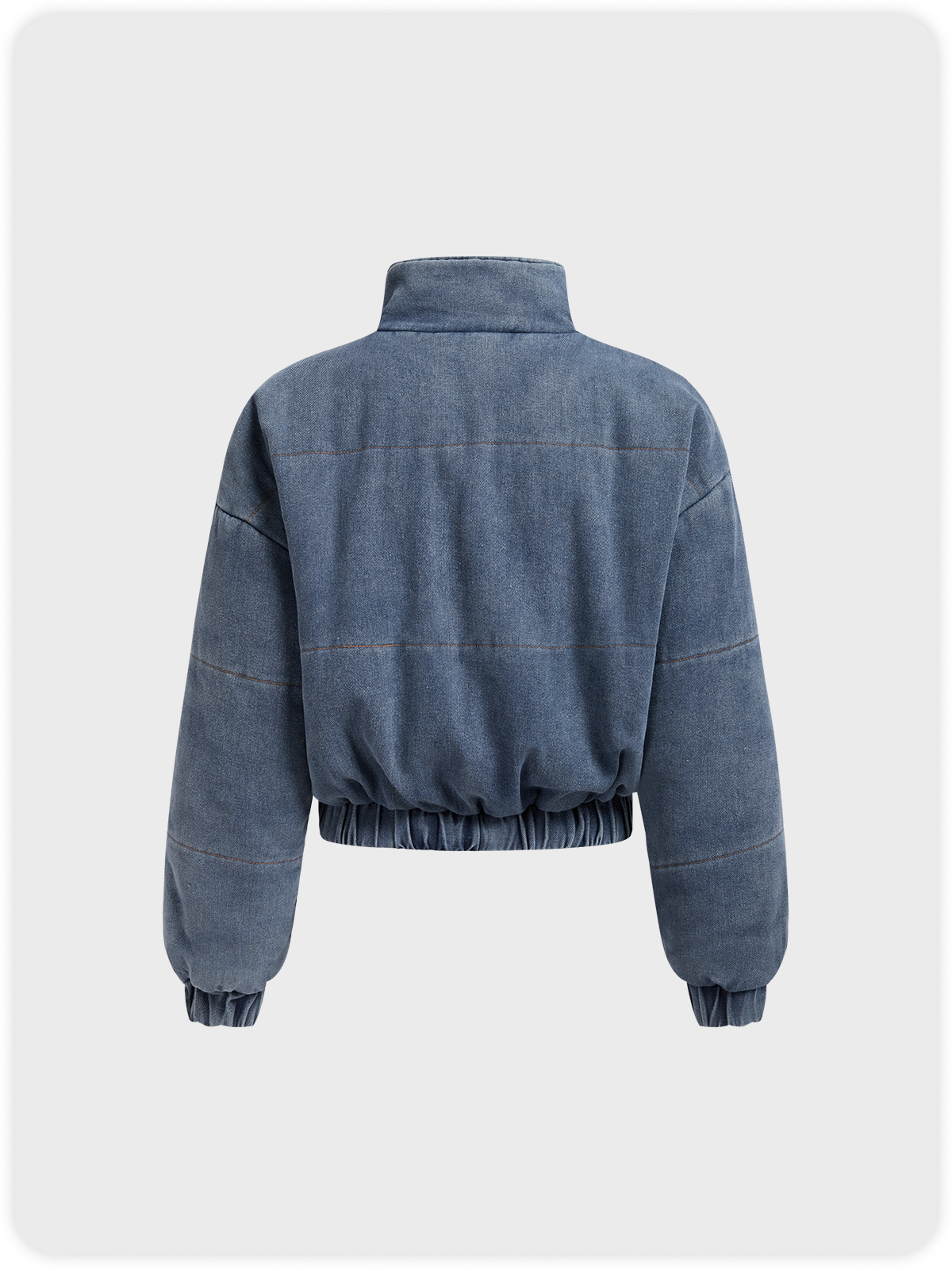 Denim Stand Collar Pocket Plain Long Sleeve Jacket