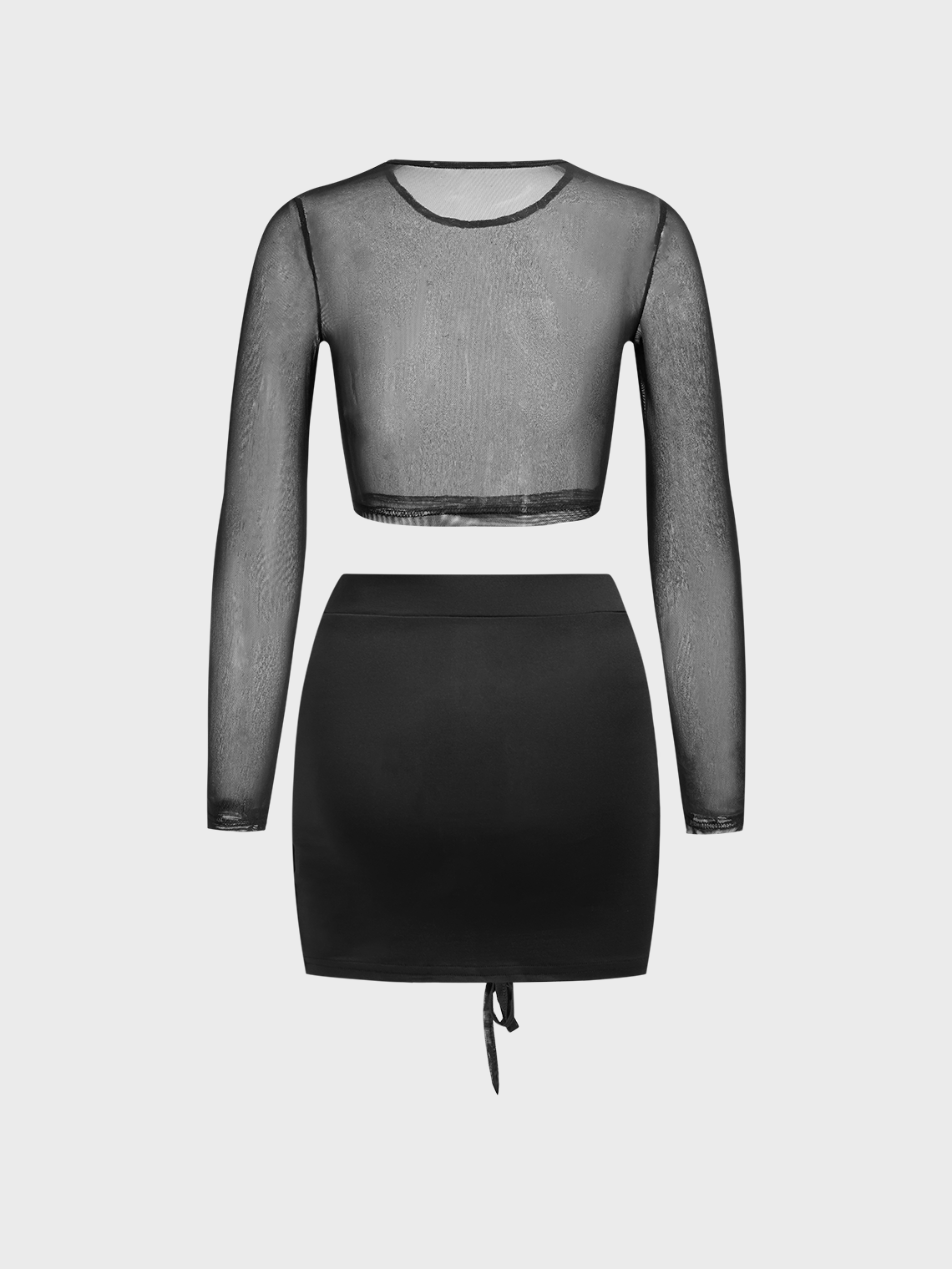 Mesh Plain Top With Skirt Two-Piece Set