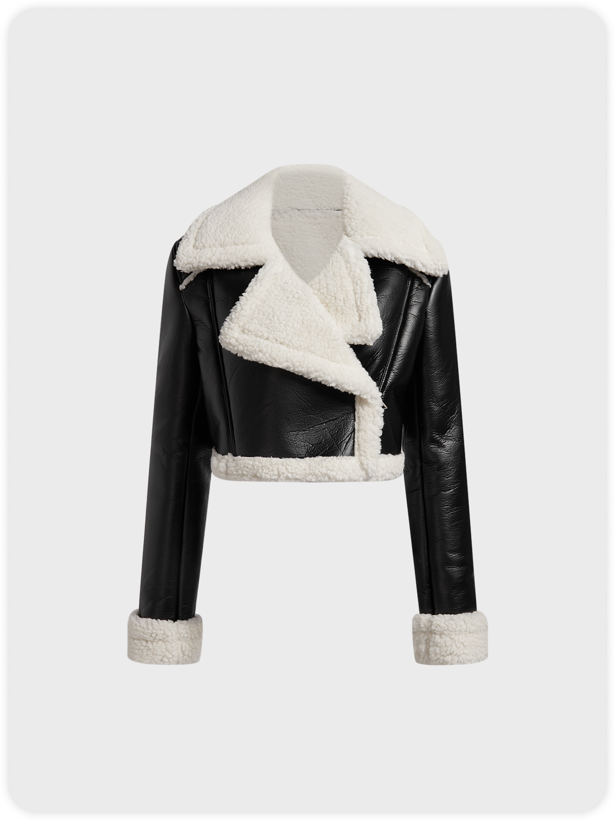PU Shawl Collar Plain Long Sleeve Jacket