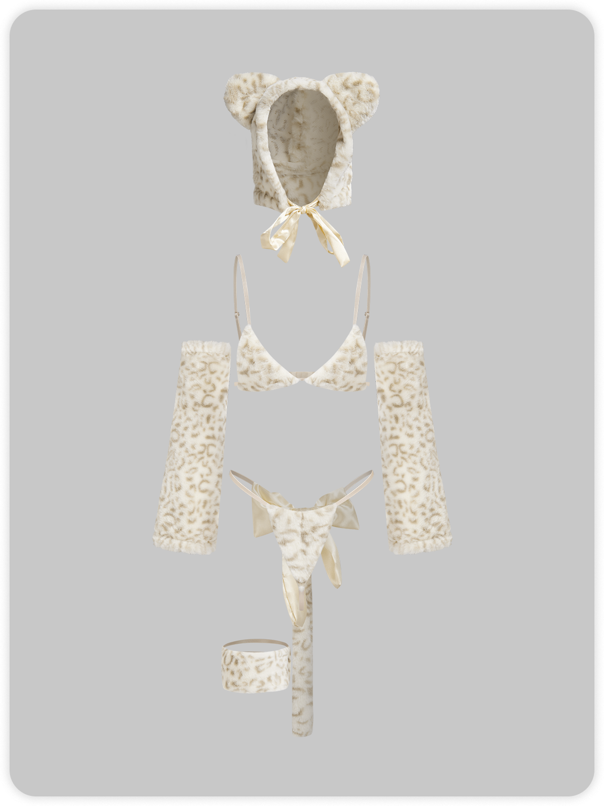 Fuzzy Animal Print Bikini Set With Cat Ear Hat