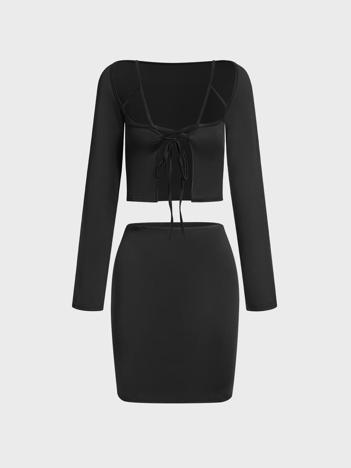 Cut Out Plain Top With Skirt Two-Piece Set