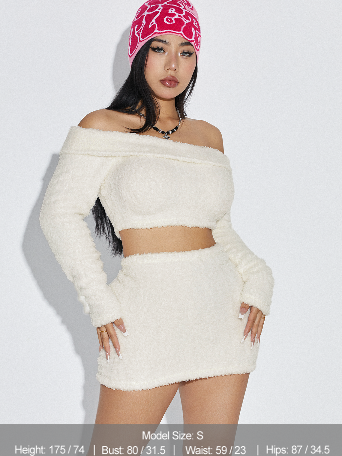 Fuzzy Plain Top With Skirt Set