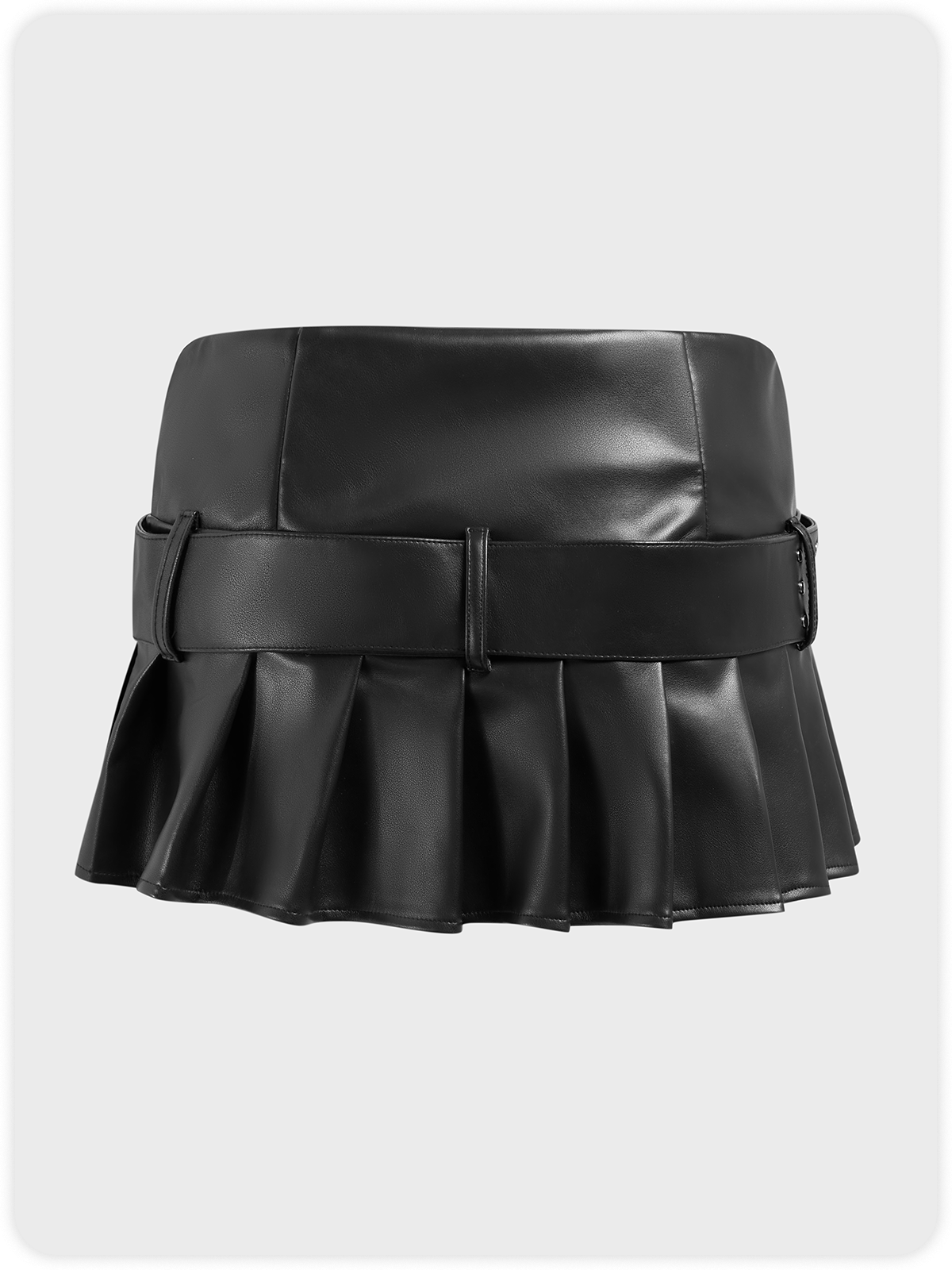 PU Pleated Removable Straps Punk Plain Short Skirt