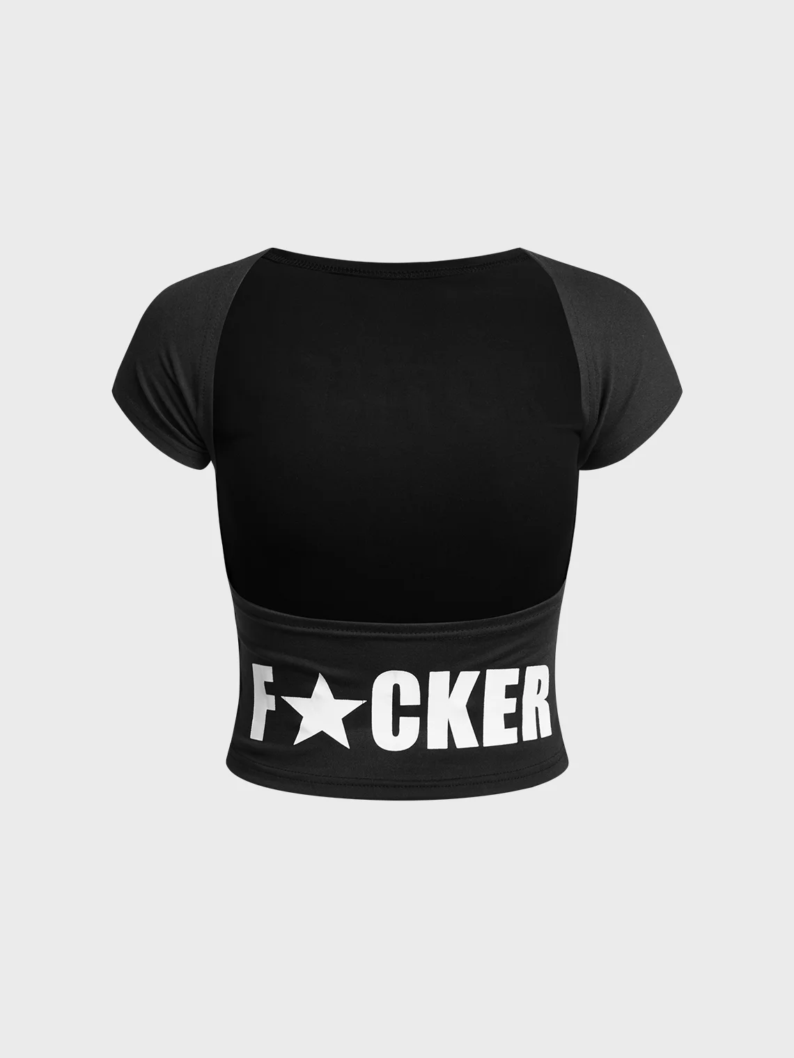 Backless Crew Neck Text Letters Short Sleeve T-Shirt