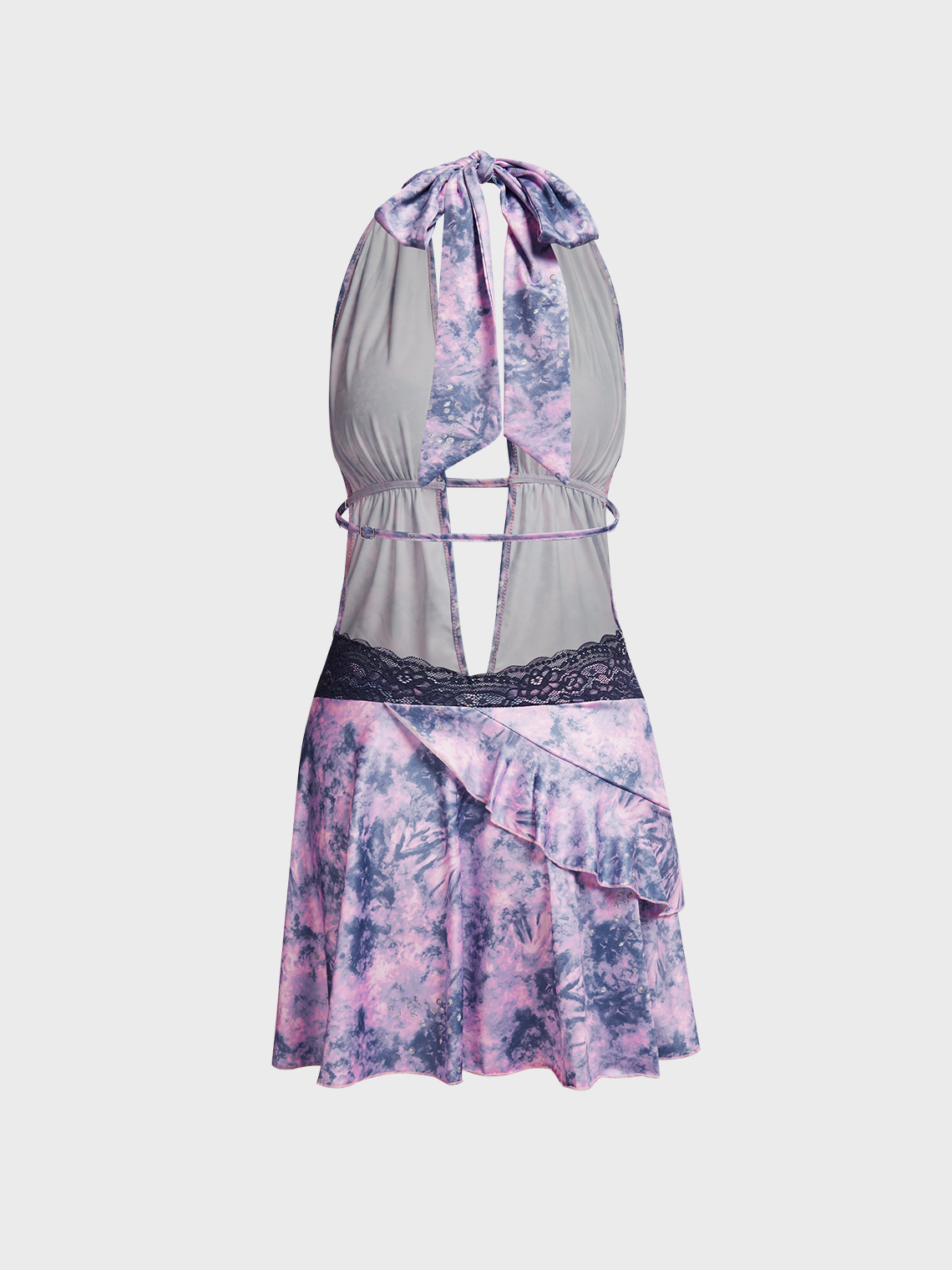 Halter Tie-Dye Pattern Sleeveless Short Dress