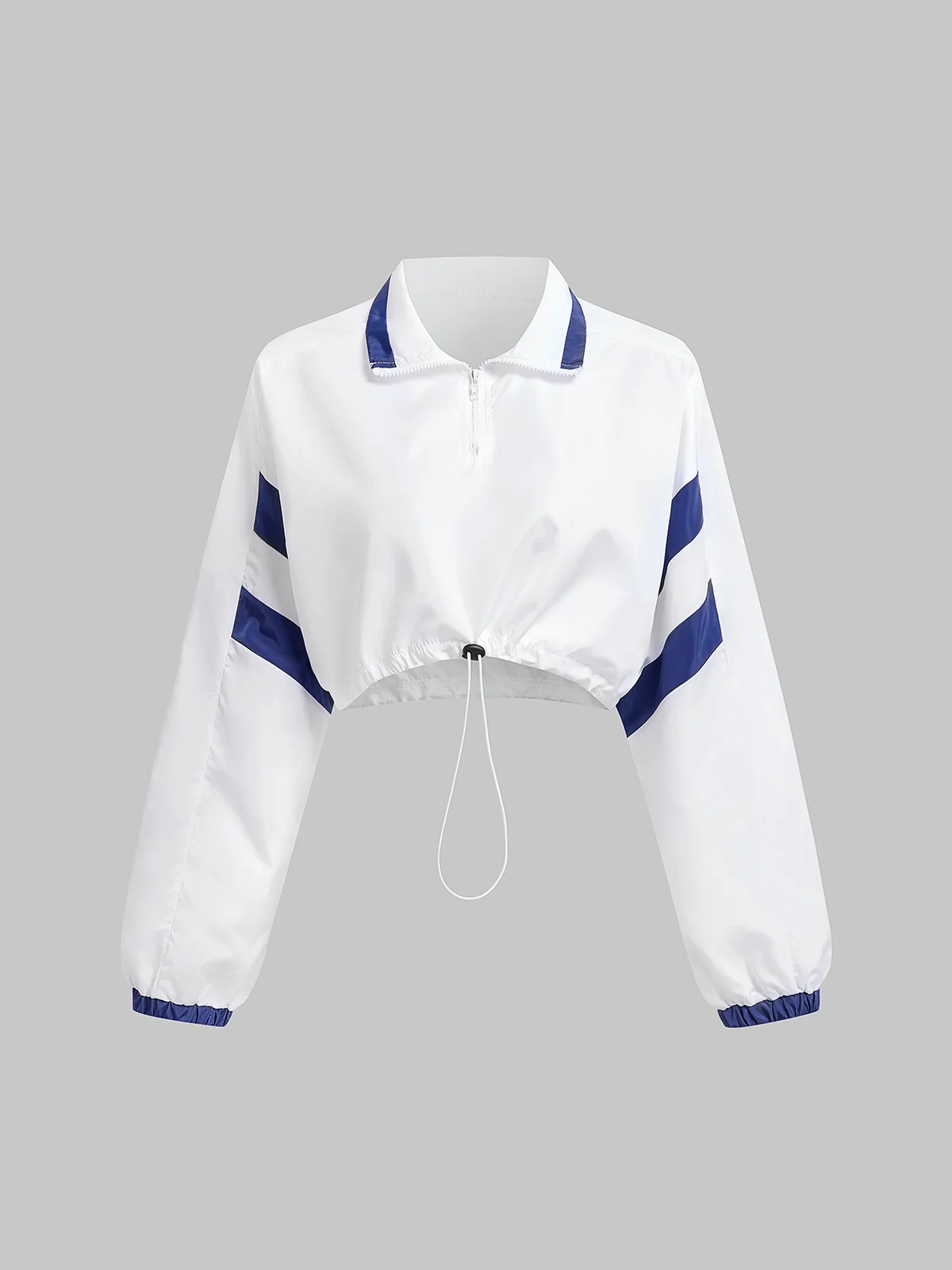 【Final Sale】Drawstring Shawl Collar Color Block Long Sleeve Jacket
