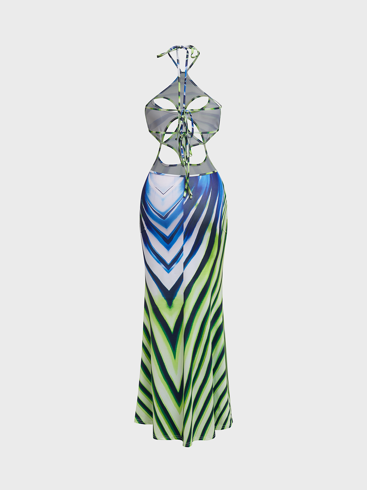 Cut Out Backless Halter Striped Sleeveless Maxi Dress | kollyy
