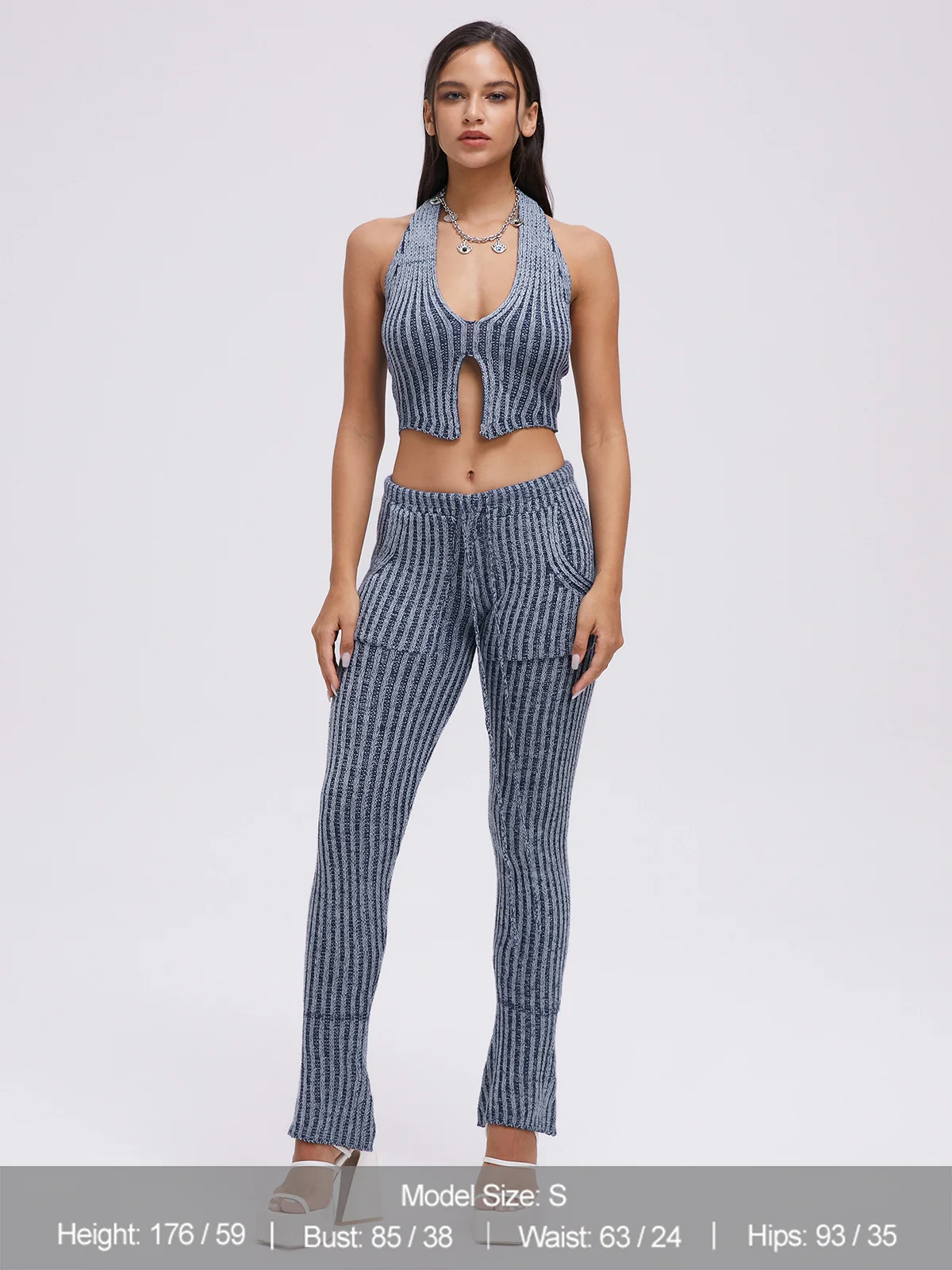 【Final Sale】Halter Polka Dots Crop Top With Pants Two-Piece Set