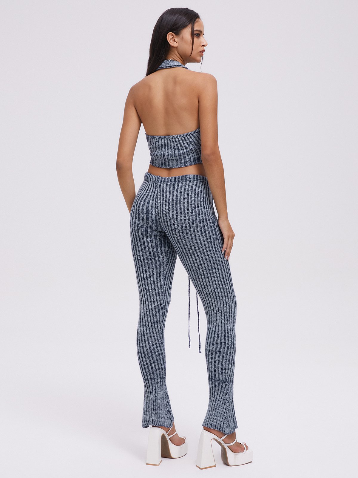Halter Polka Dots Crop Top With Pants Two-Piece Set