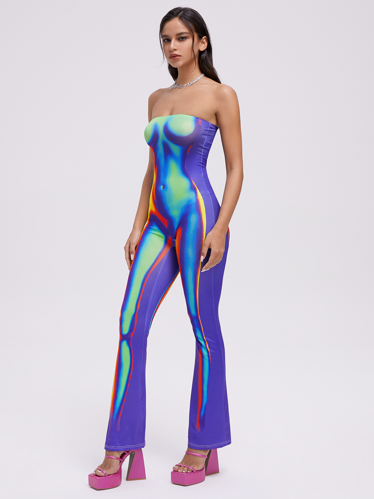 Edgy Multicolor Body print Tube Jumpsuit
