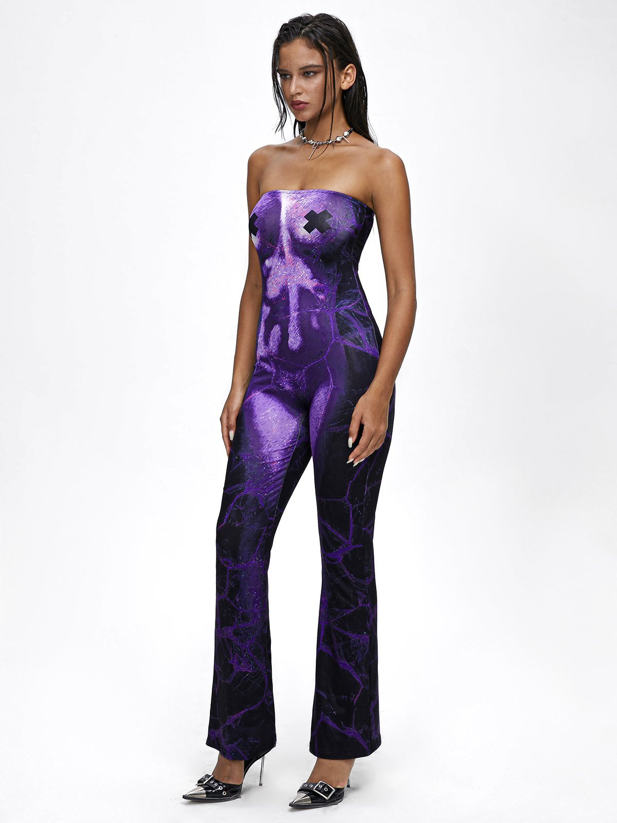 Strapless Body Print Sleeveless Jumpsuit