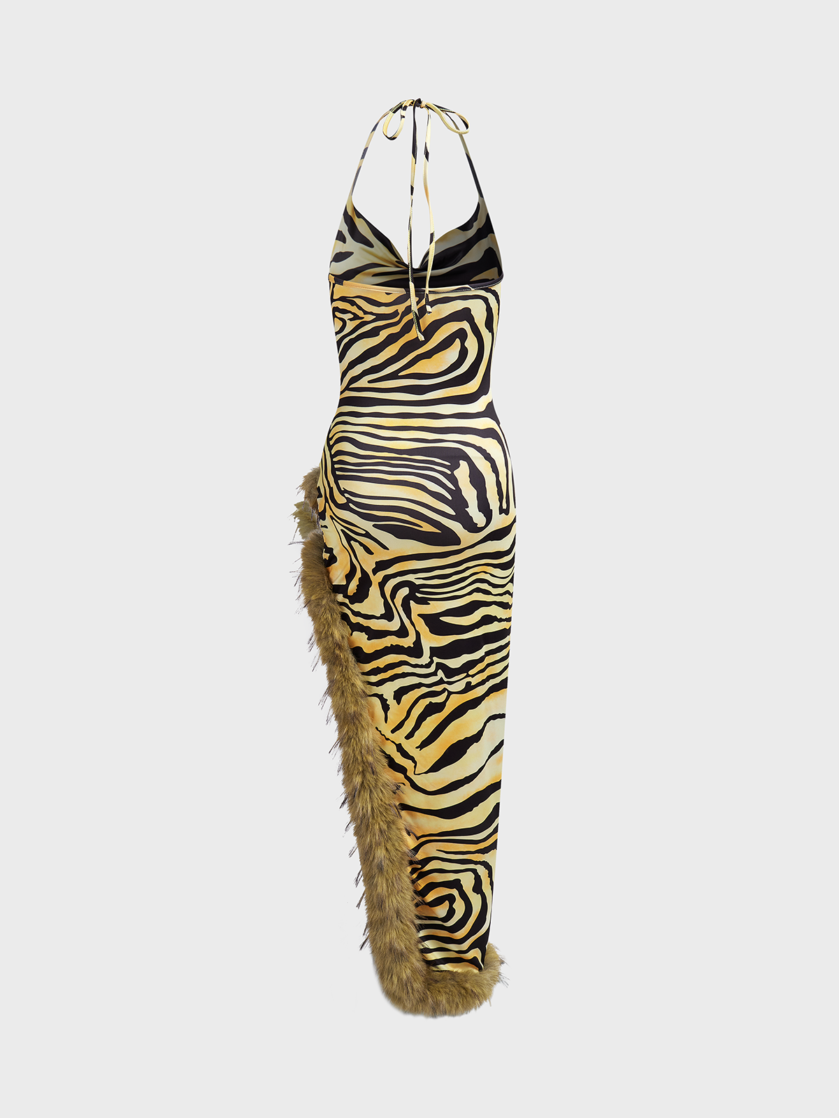 Patchwork Side Slit Sherpa Spaghetti Leopard Sleeveless Short Dress