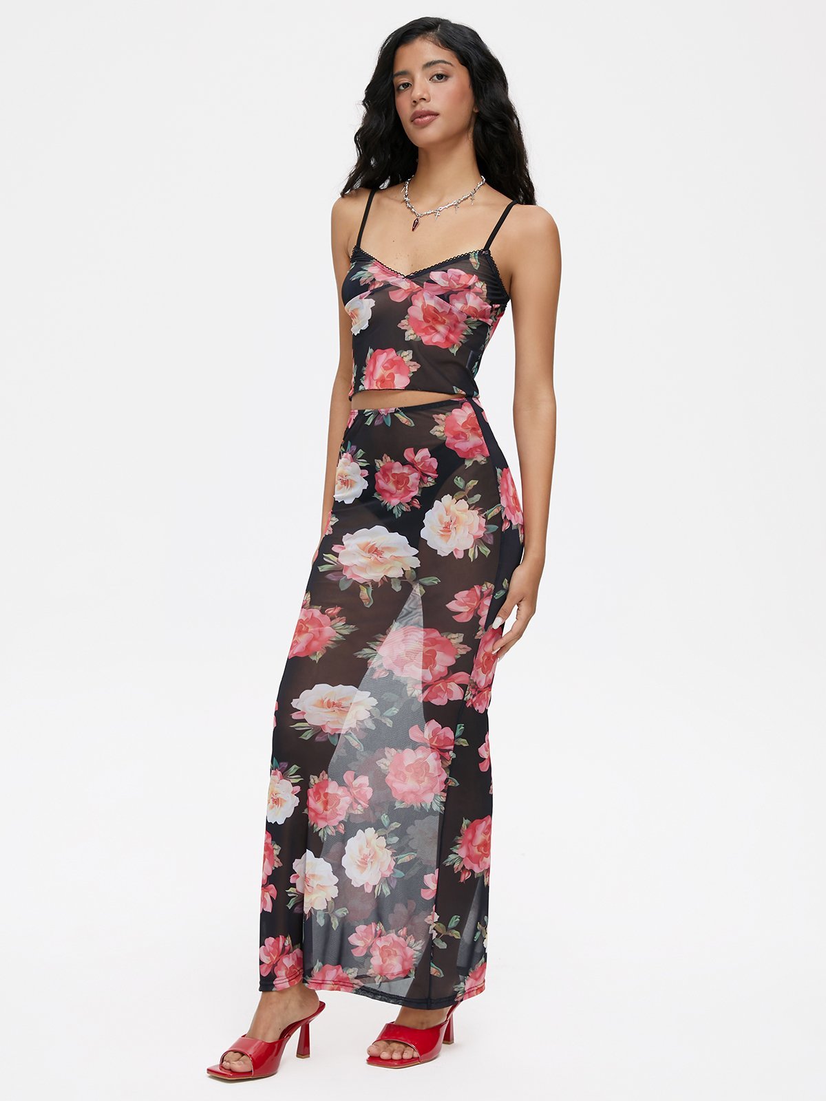 Floral Top With Skirt Two-Piece Set