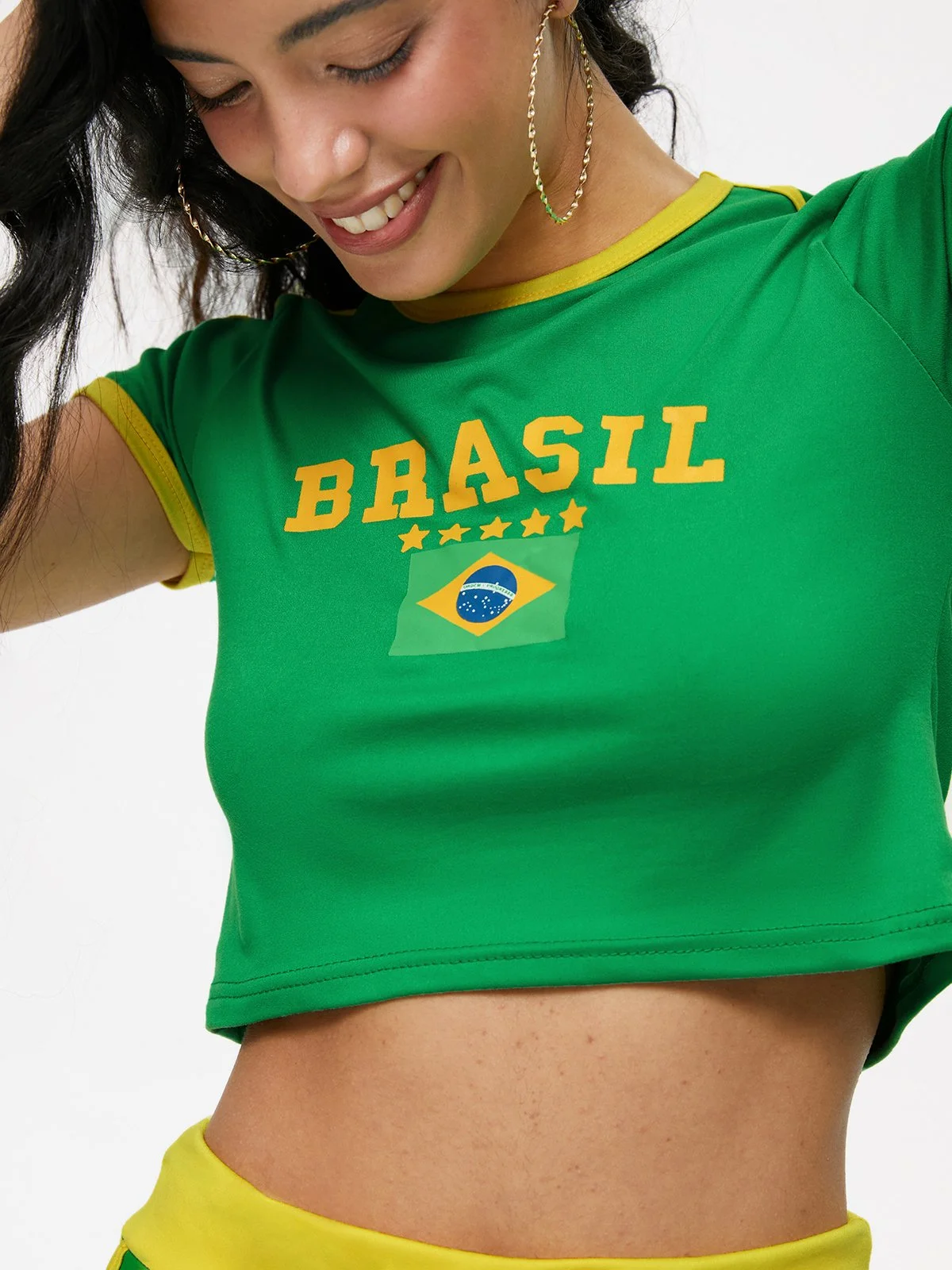 Brasil Crew Neck Text Letters Short Sleeve T-Shirt