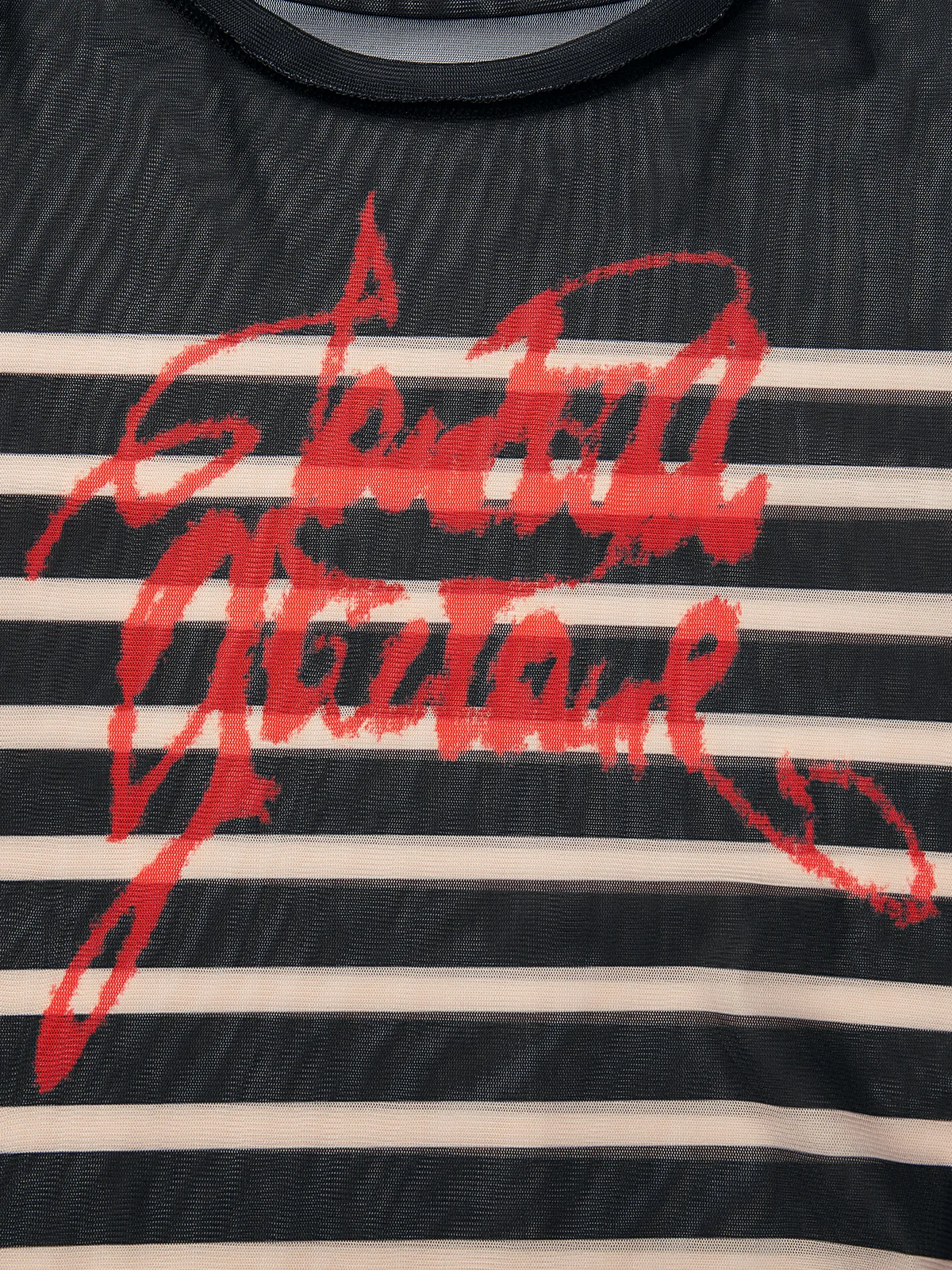 Mesh Crew Neck Striped Long Sleeve T-shirt