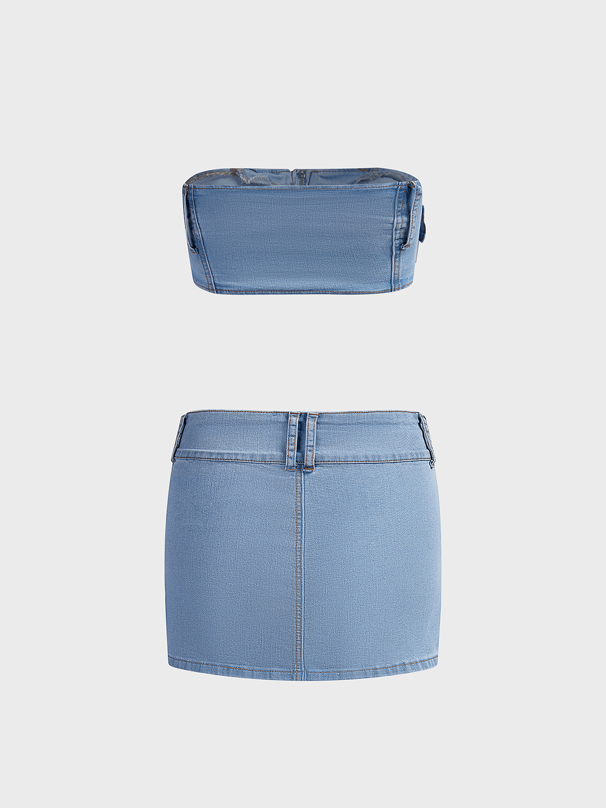 Denim Plain Top With Skirt Two-Piece Set