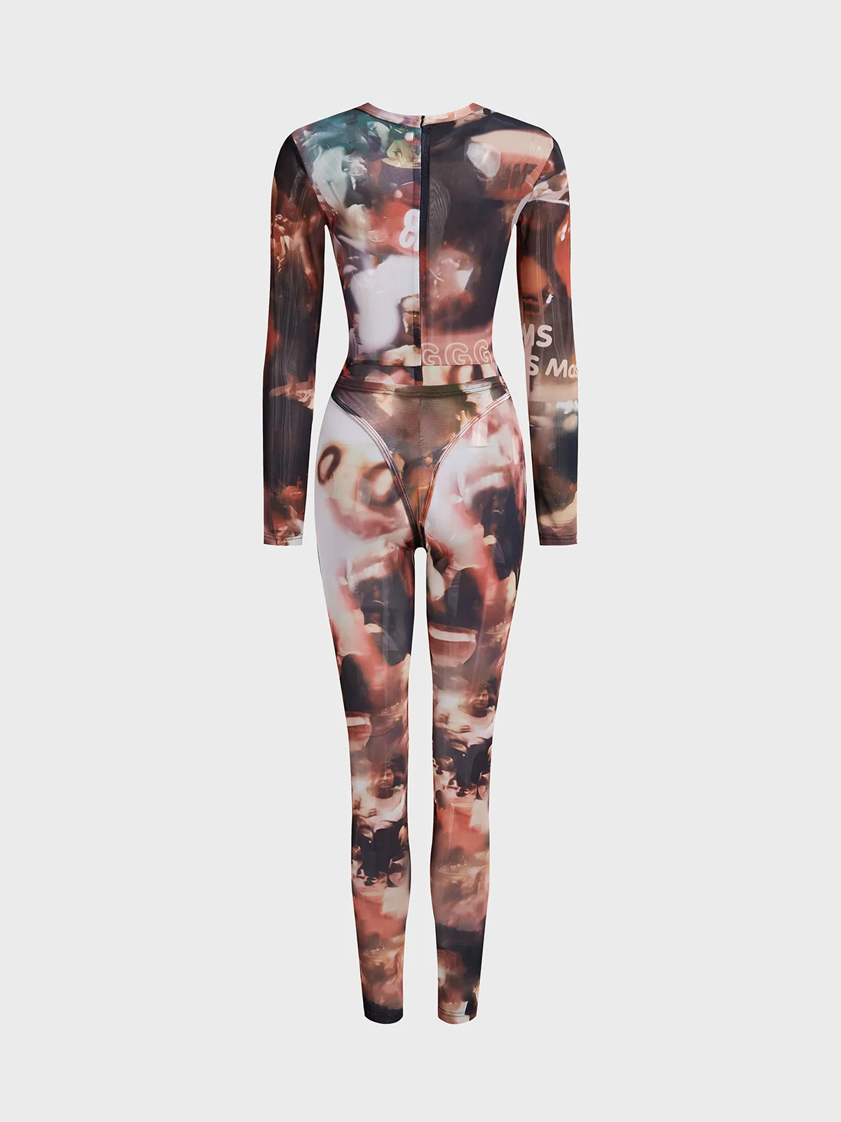 Crew Neck Abstract Long Sleeve Jumpsuit
