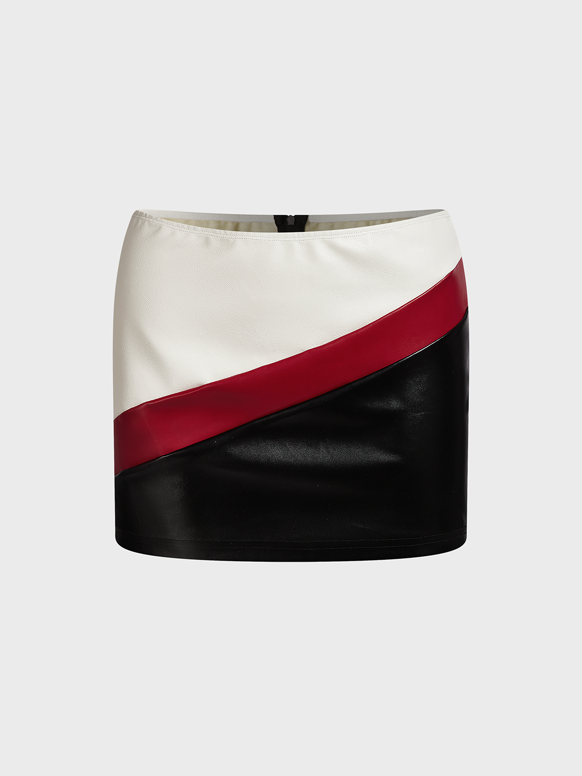 PU asymmetrical design Plain Top With Skirt Two-Piece Set