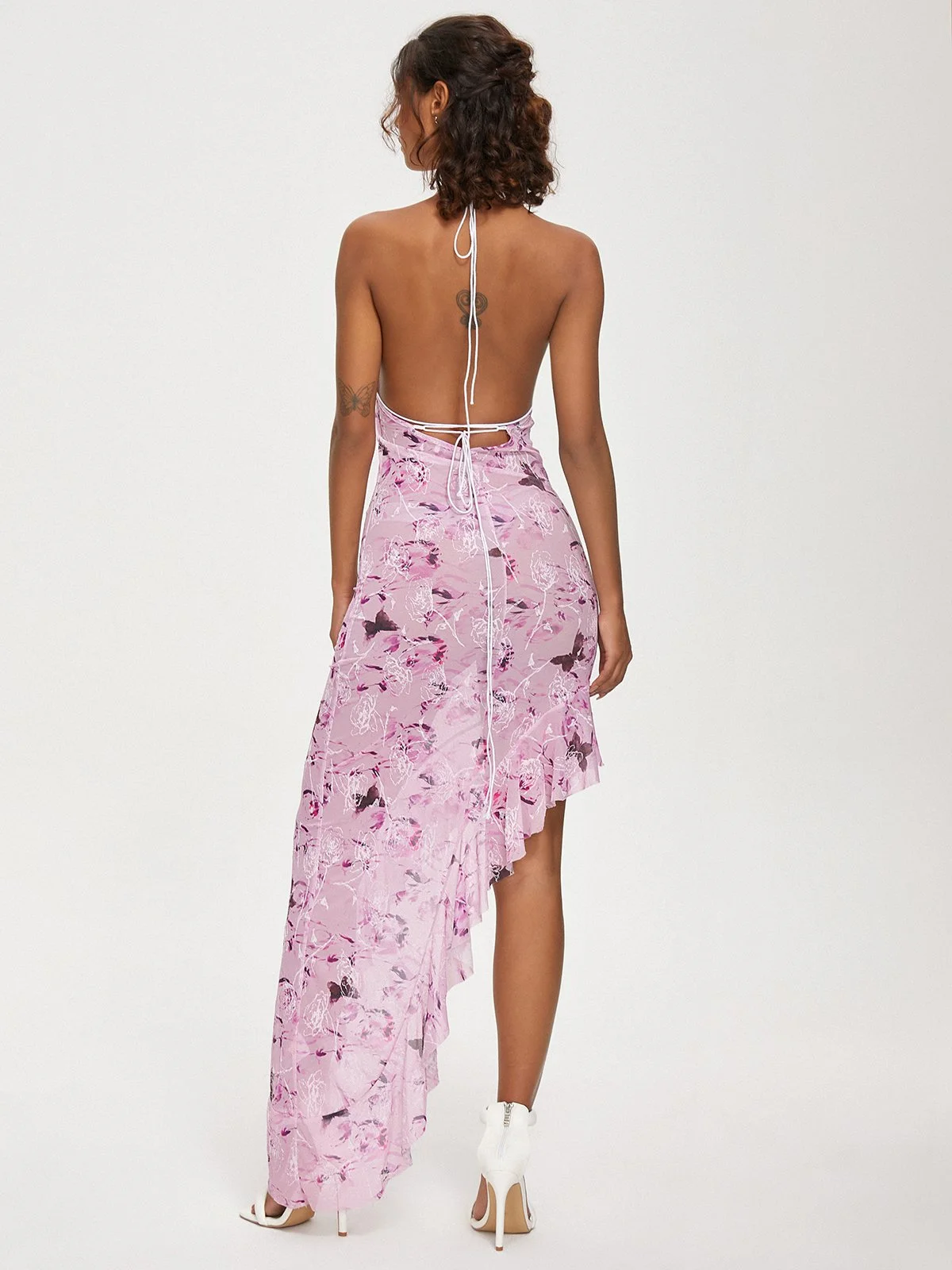 Backless Split Halter Floral Sleeveless Maxi Dress