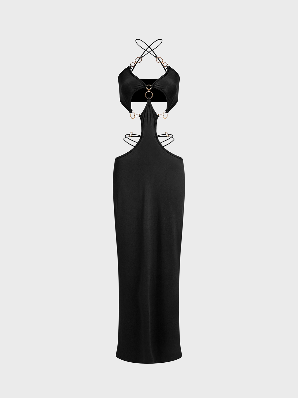 Cut Out Cross Neck Plain Sleeveless Maxi Dress