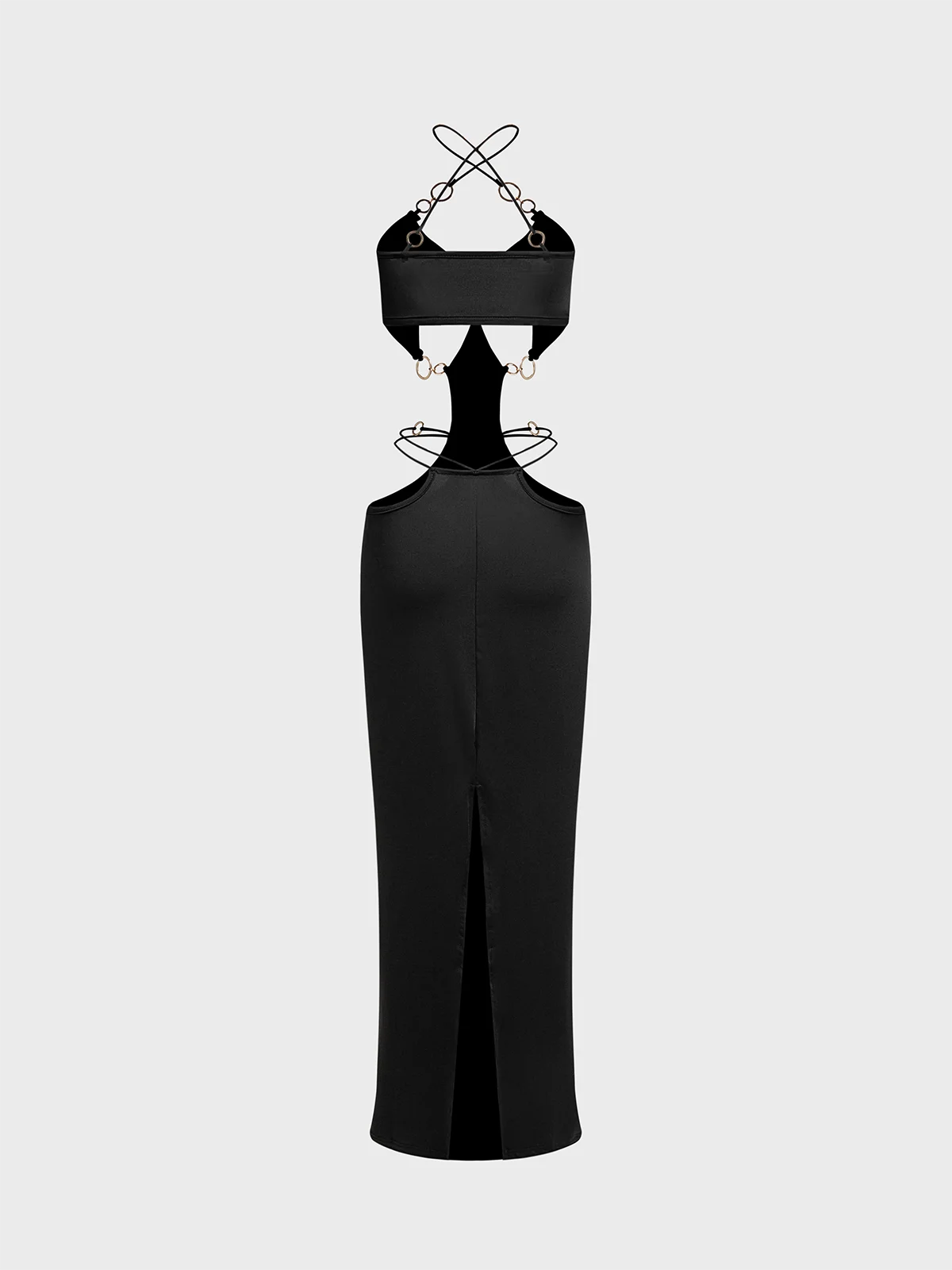 Cut Out Cross Neck Plain Sleeveless Maxi Dress