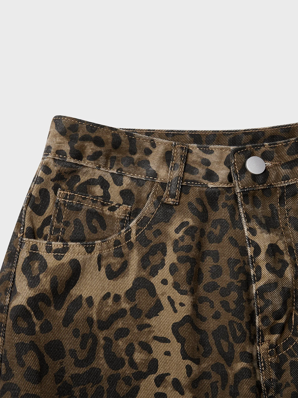 Cotton Leopard Straight Pants Jeans
