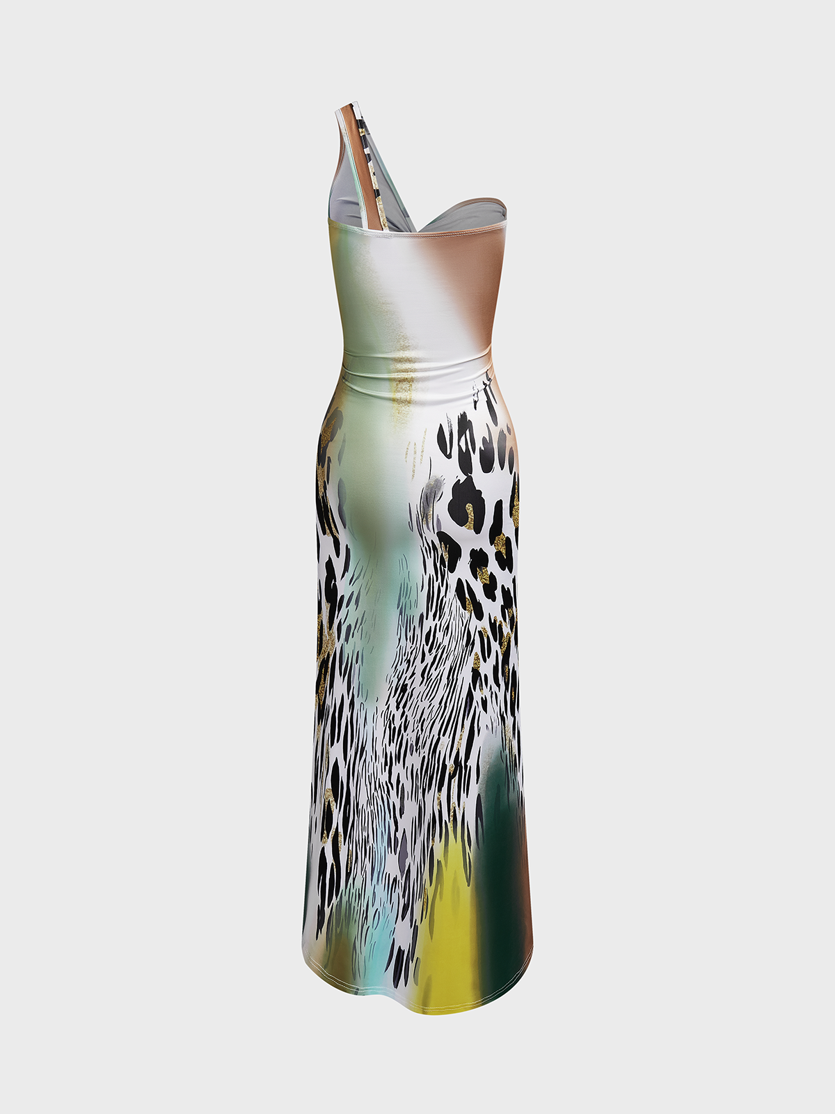 Cut Out One Shoulder Leopard Sleeveless Maxi Dress