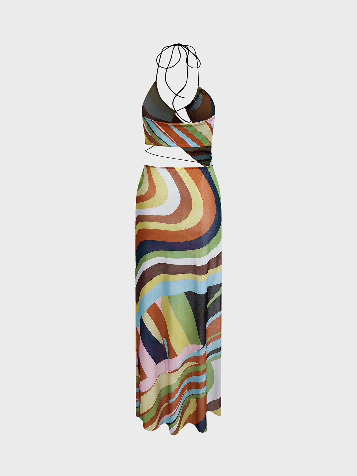 Asymmetrical Design cut out Halter Geometric Sleeveless Maxi Dress