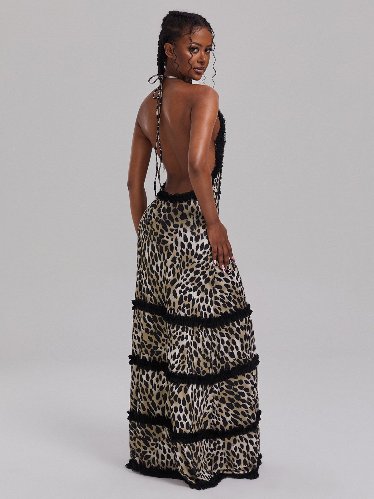 Halter Leopard Sleeveless Maxi Dress