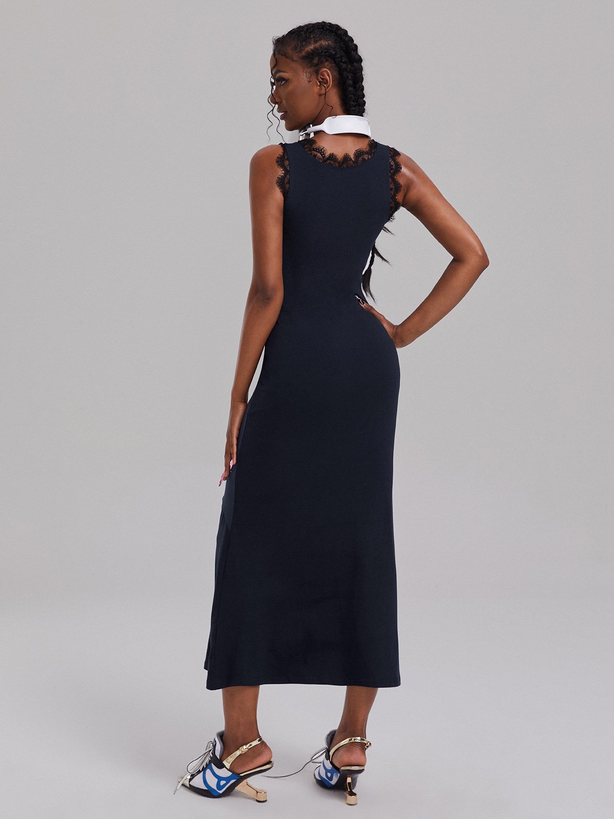 V Neck Text Letters Sleeveless Maxi Dress