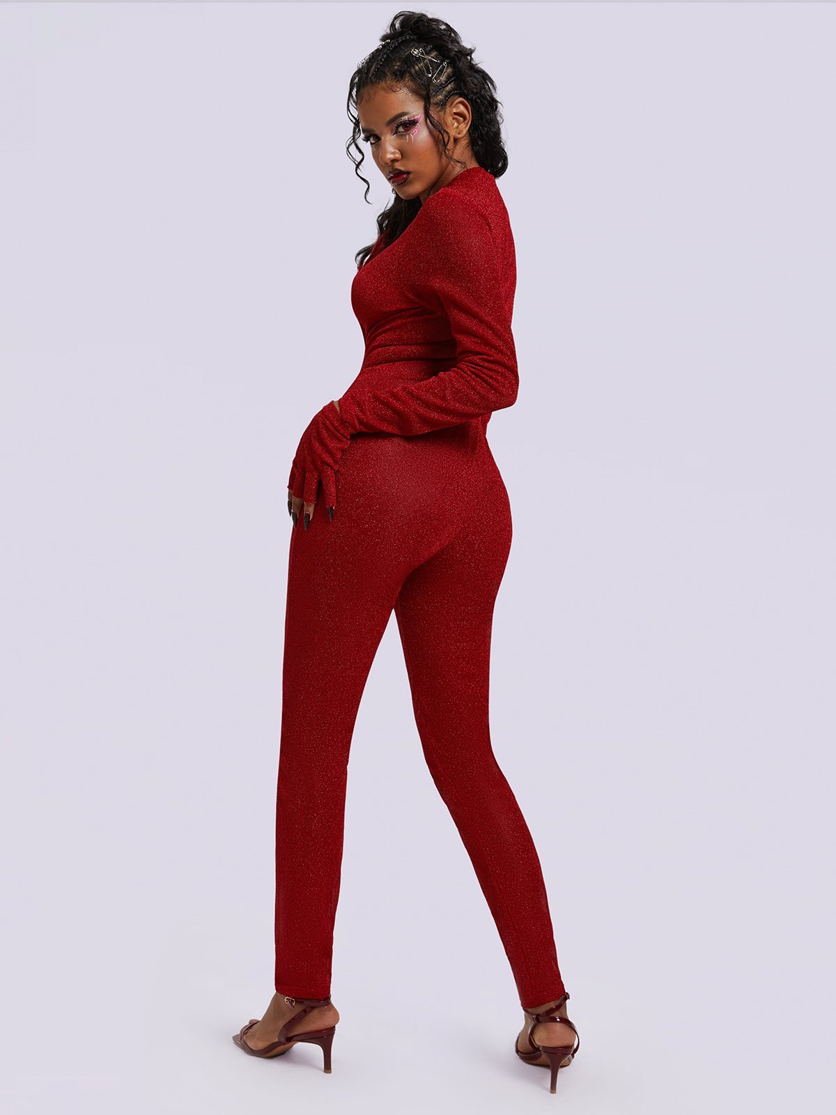 Jersey Crew Neck Plain Long Sleeve Jumpsuit