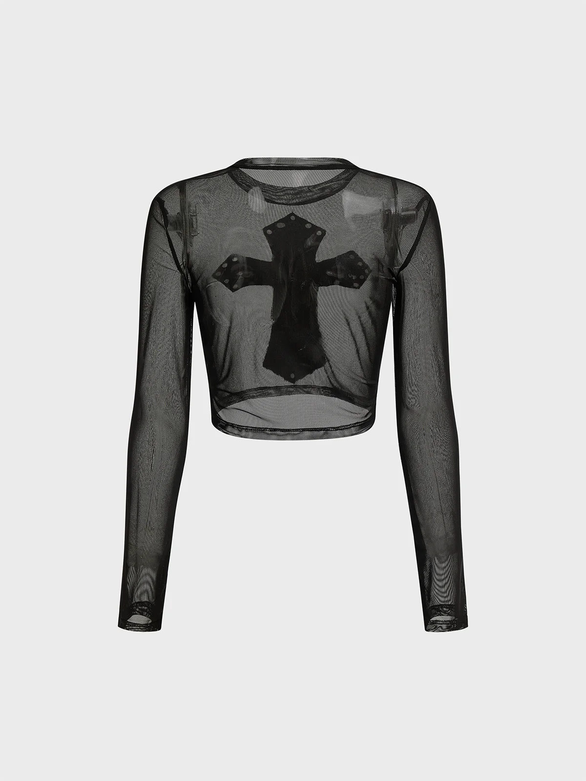 Mesh Crew Neck Cross Long Sleeve T-shirt