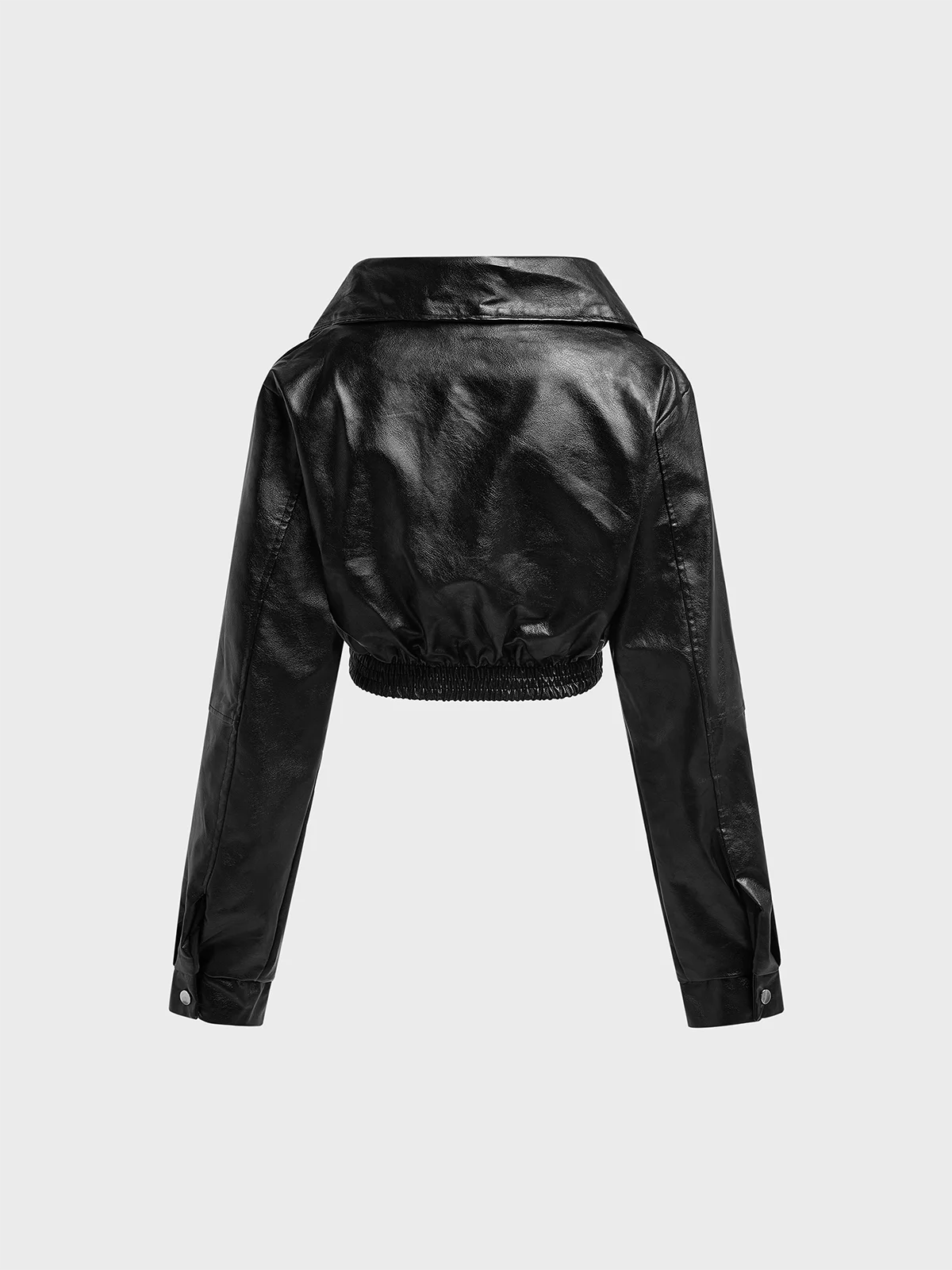 PU Shawl Collar Plain Long Sleeve Leather & Faux Leather