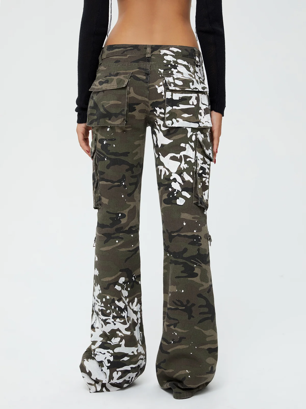 Twill Color Block Flare Pants Cargo Pants