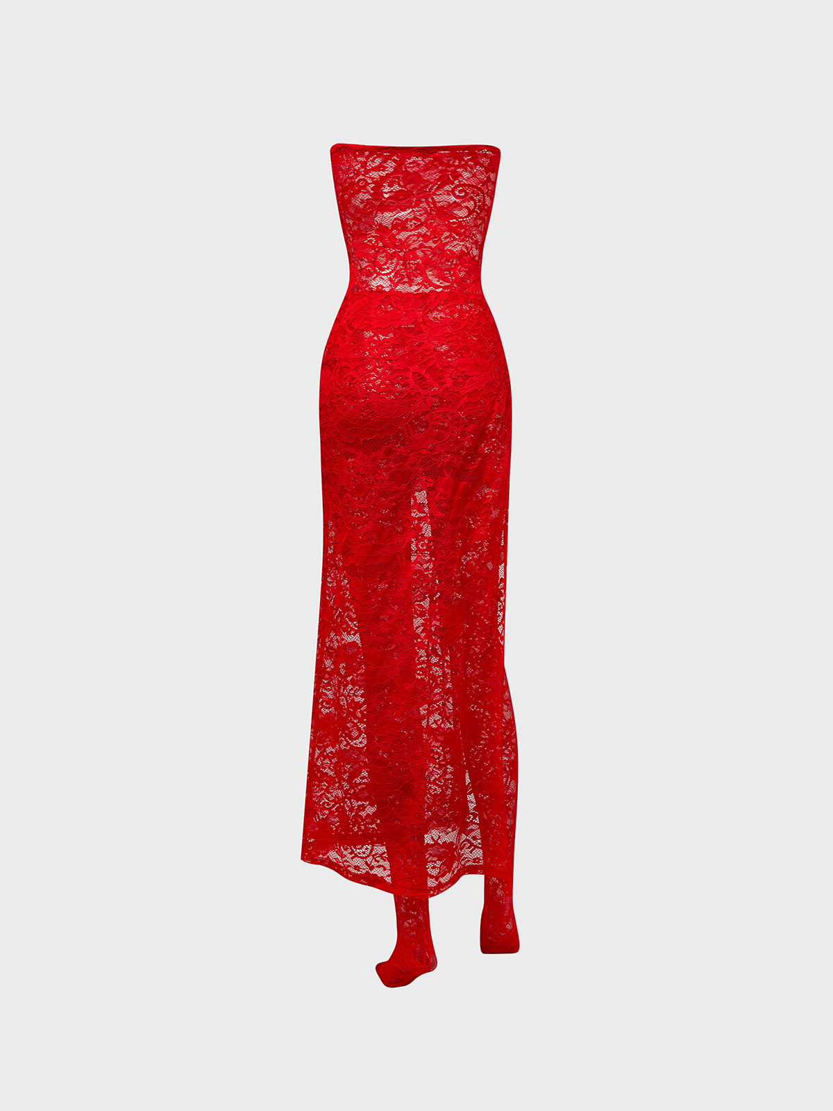 Lace Strapless Slit Dress and Pants Two-Piece Set