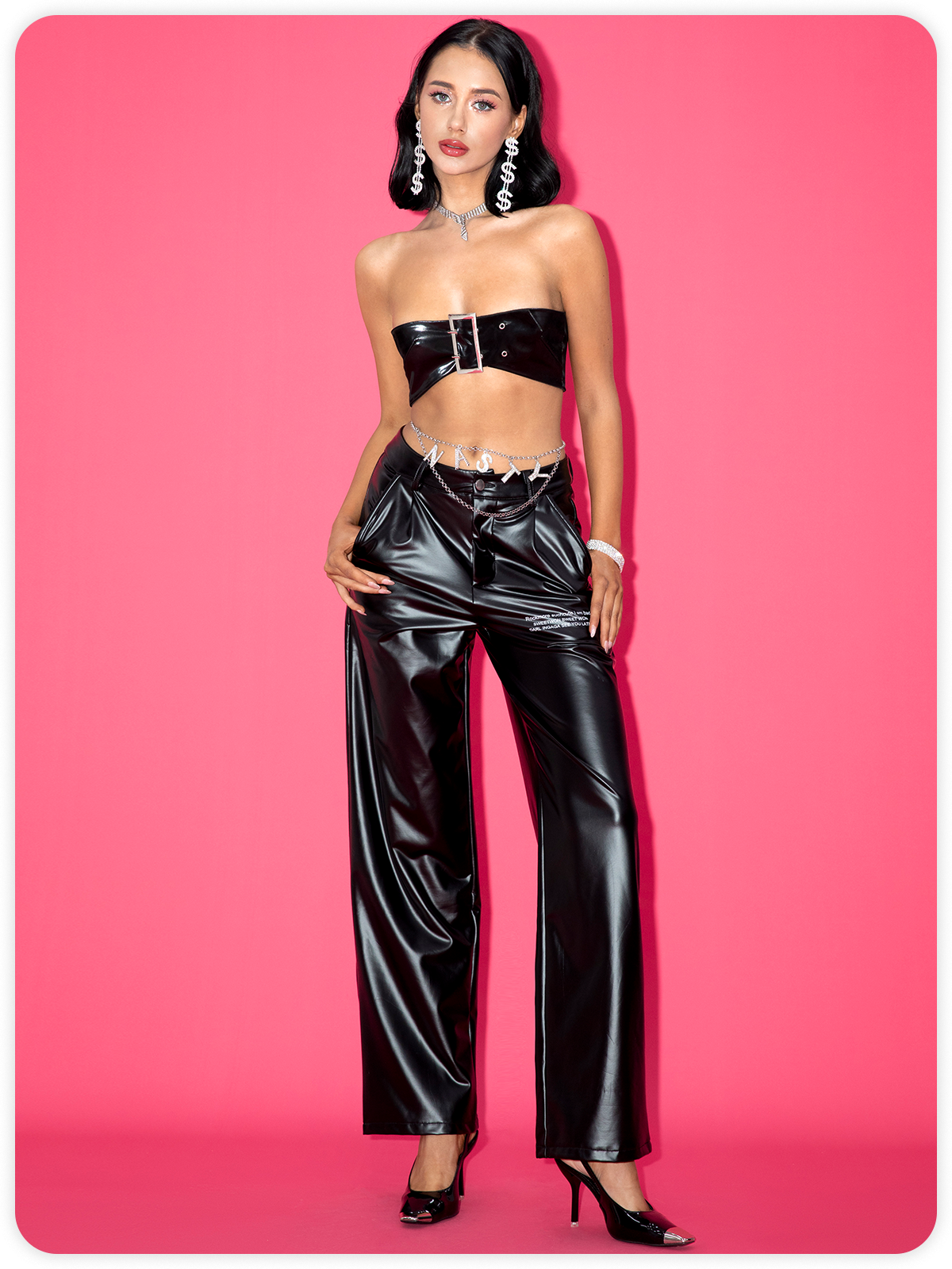 Edgy Black Belt Metal Party Top Women Top