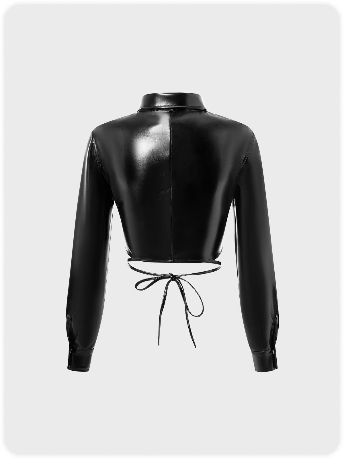 Street Black Leather Low Waist Top Outwear