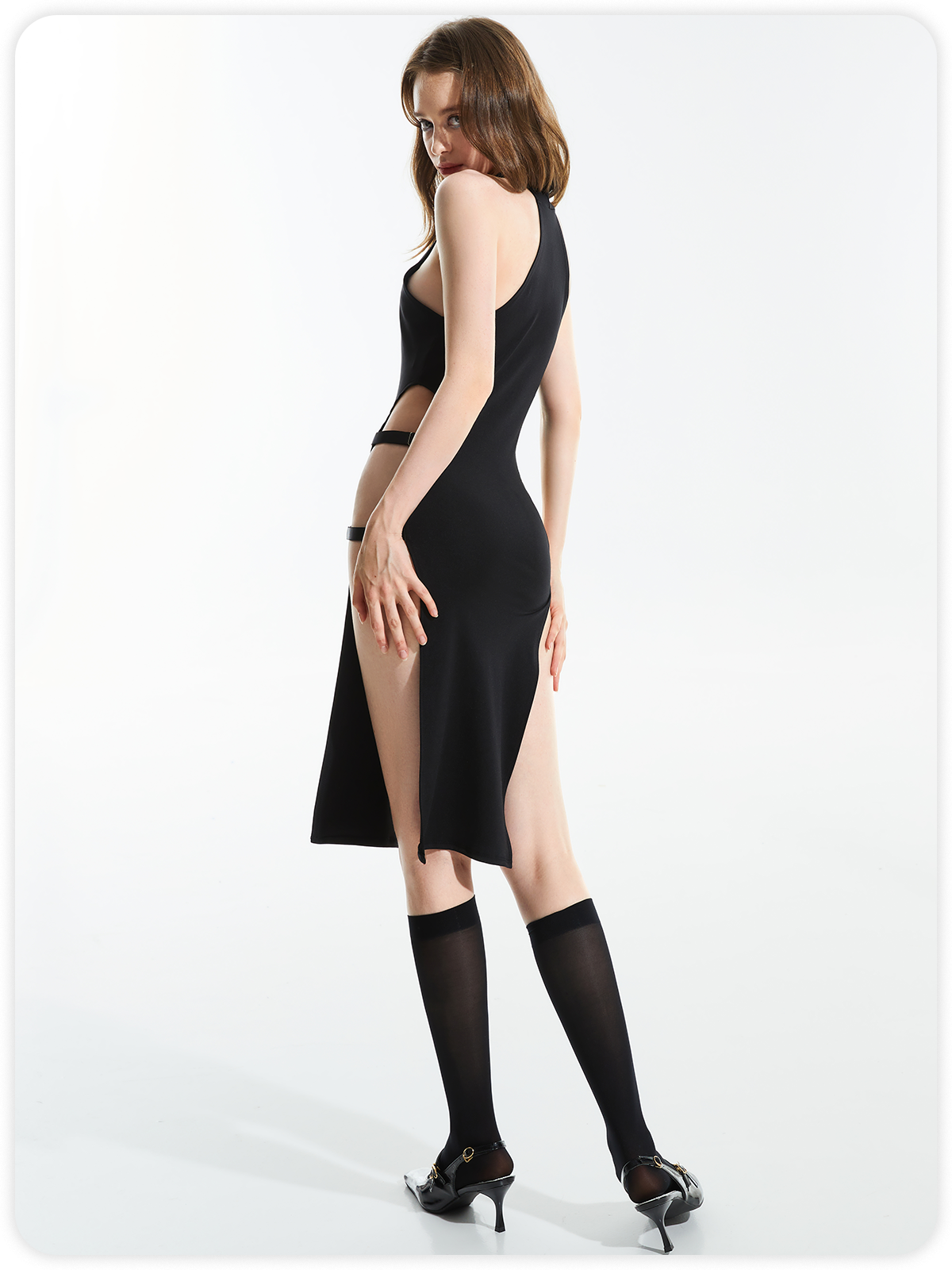 【Final Sale】Edgy Black Cut Out Cyberpunk Dress Midi Dress