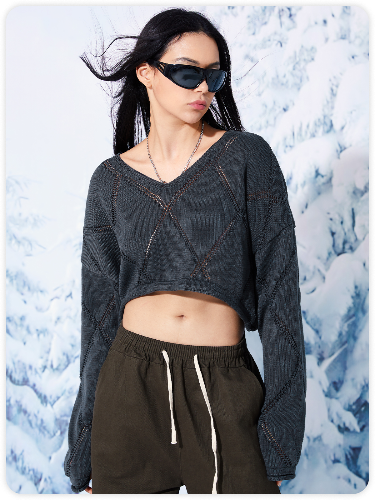 【Final Sale】Y2K Gray Cut Out Top Sweater