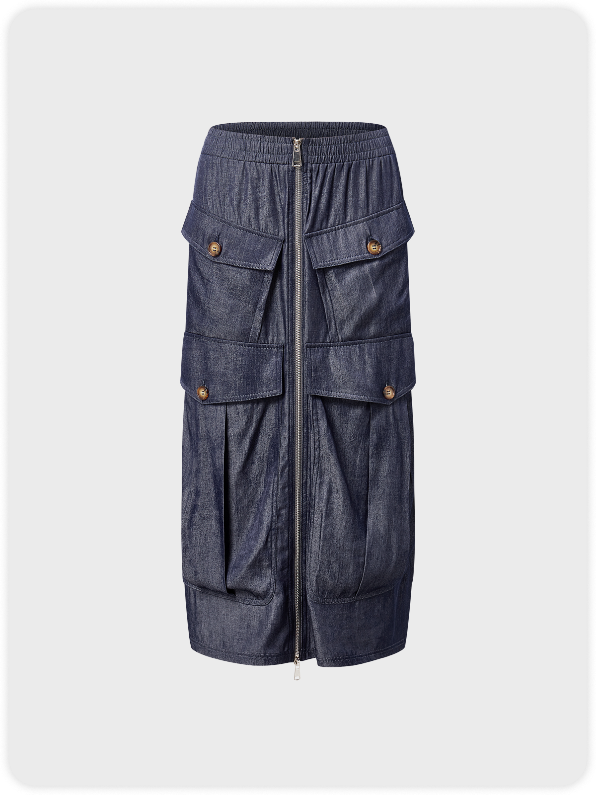Street Dark Blue Pockets Zipper Bottom Skirt
