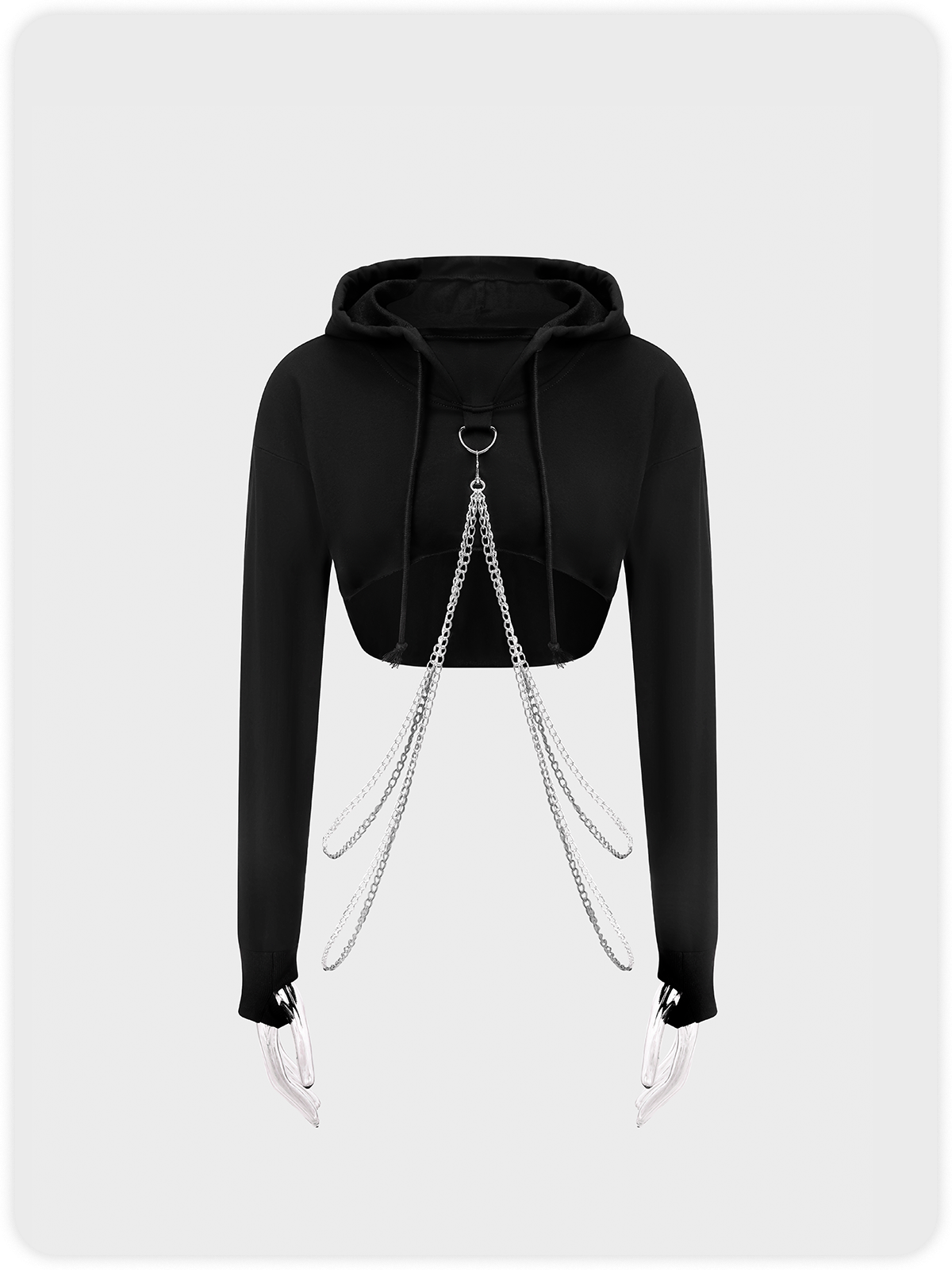 Street Black Hooded Metal Chain Top Hoodie & Sweatshirt
