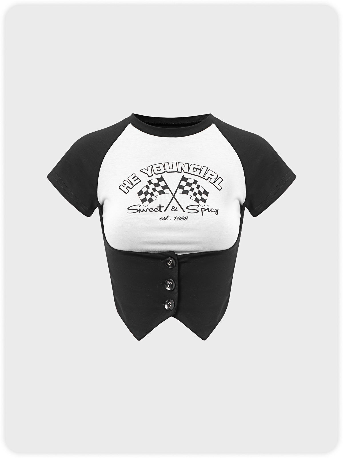 【Final Sale】Y2K Black Letter Button Back To School Top T-Shirt