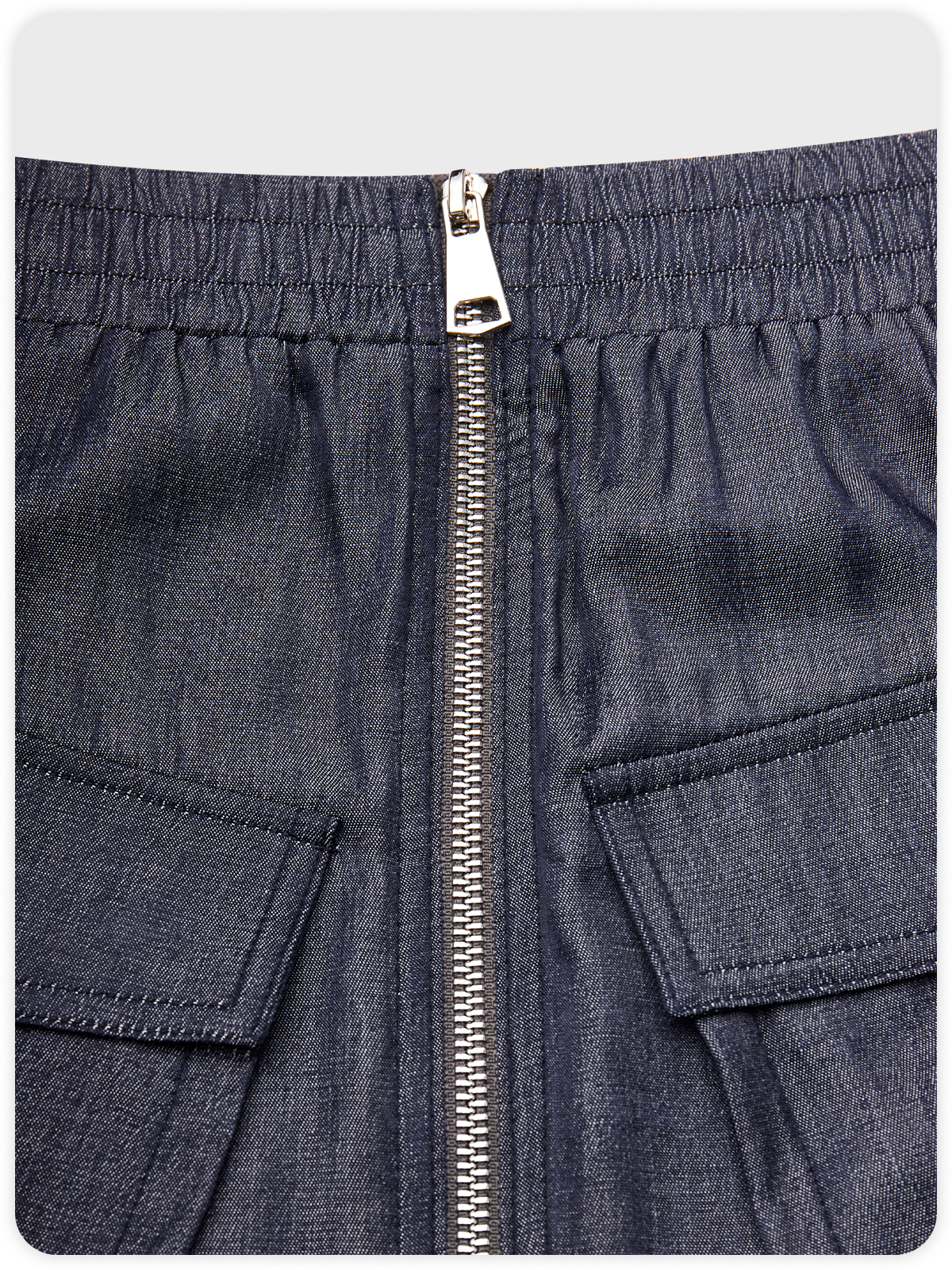 Street Dark Blue Pockets Zipper Bottom Skirt