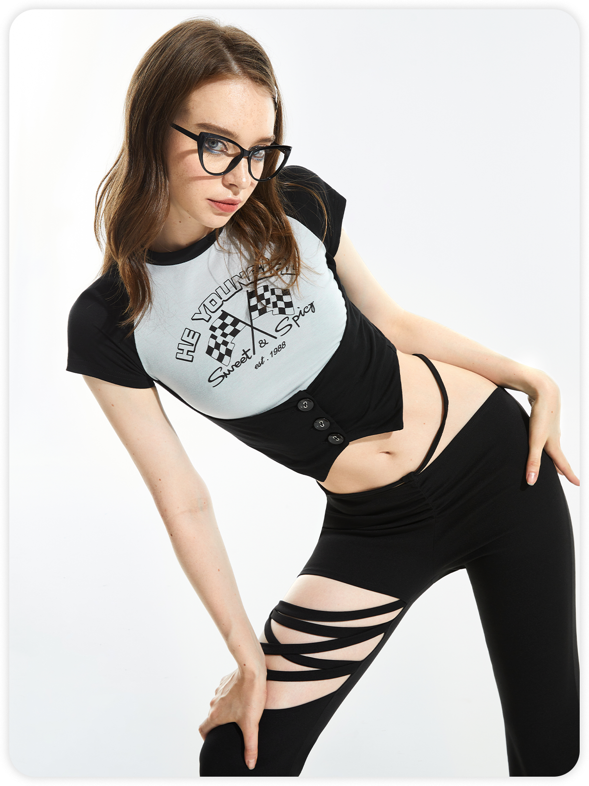 【Final Sale】Y2K Black Letter Button Back To School Top T-Shirt